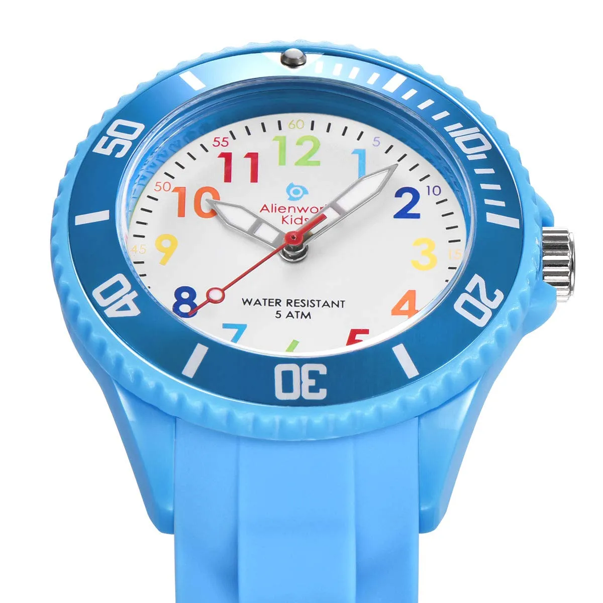 Alienwork Orologio di Apprendimento per Bambini, Blu Chiaro, Bracciale in Silicone, Impermeabile 5 ATM - immagine 2