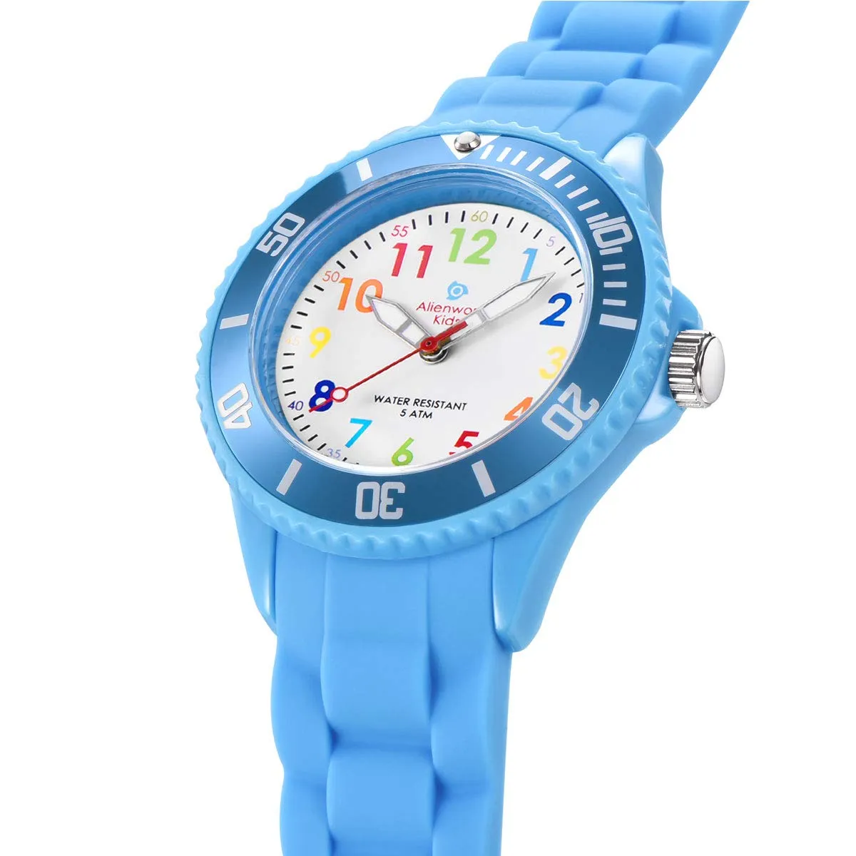 Alienwork Orologio di Apprendimento per Bambini, Blu Chiaro, Bracciale in Silicone, Impermeabile 5 ATM - immagine 3