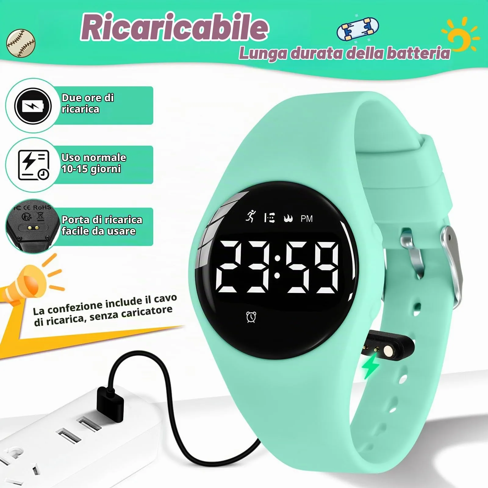 BEN NEVIS Orologio Digitale Sportivo per Bambini con Sveglia, Calorie e Contapassi, T6F - immagine 5