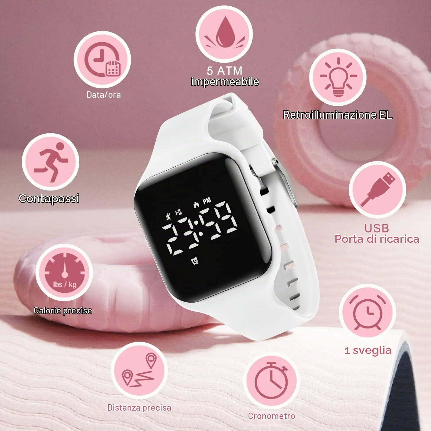 Ben Nevis Orologio da Polso Sportivo Digitale per Bambini con Sveglia, Calorie e Contapassi, Bianco T15E - immagine 3