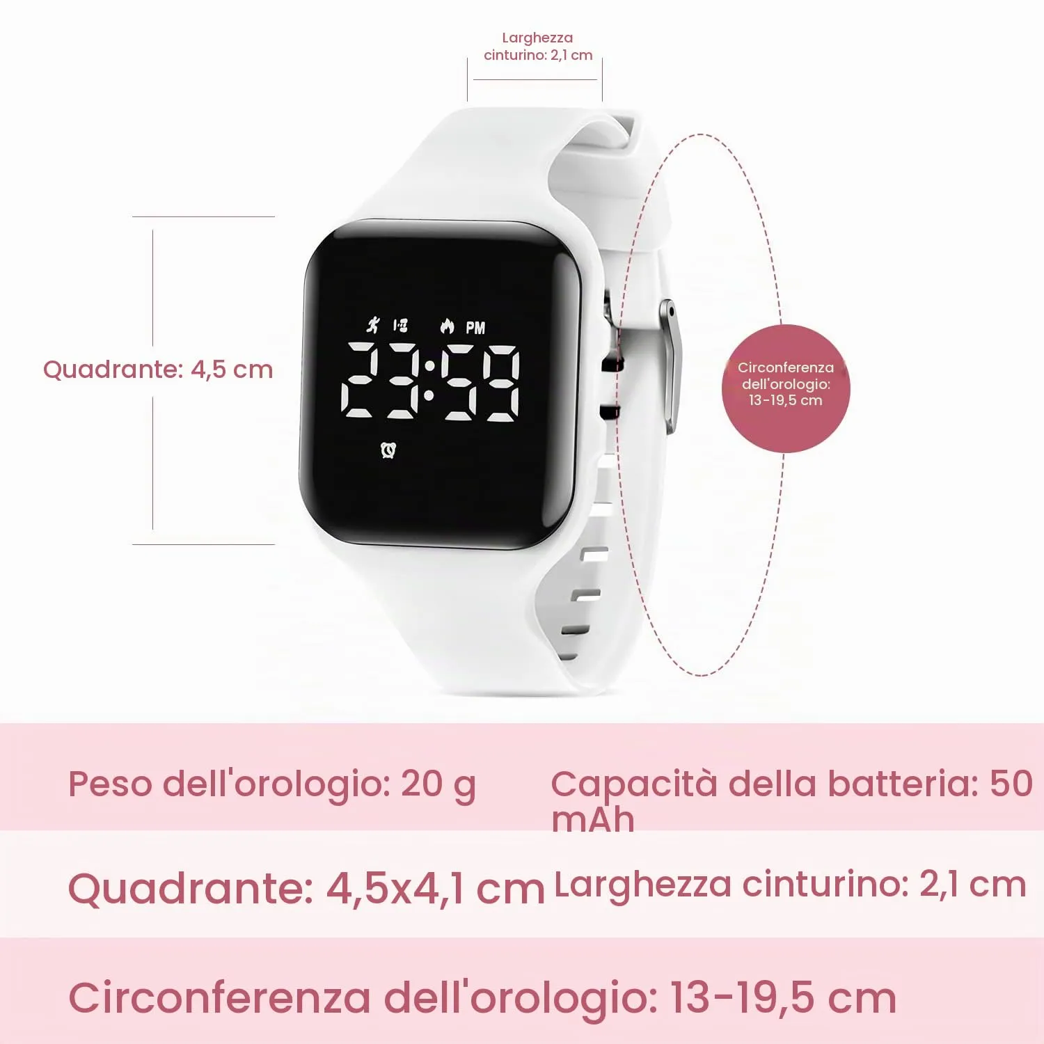 Ben Nevis Orologio da Polso Sportivo Digitale per Bambini con Sveglia, Calorie e Contapassi, Bianco T15E - immagine 6