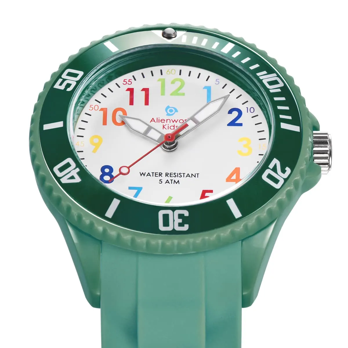 Alienwork Orologio di Apprendimento per Bambini, Verde Esercito, Bracciale in Silicone, Impermeabile 5 ATM - immagine 2