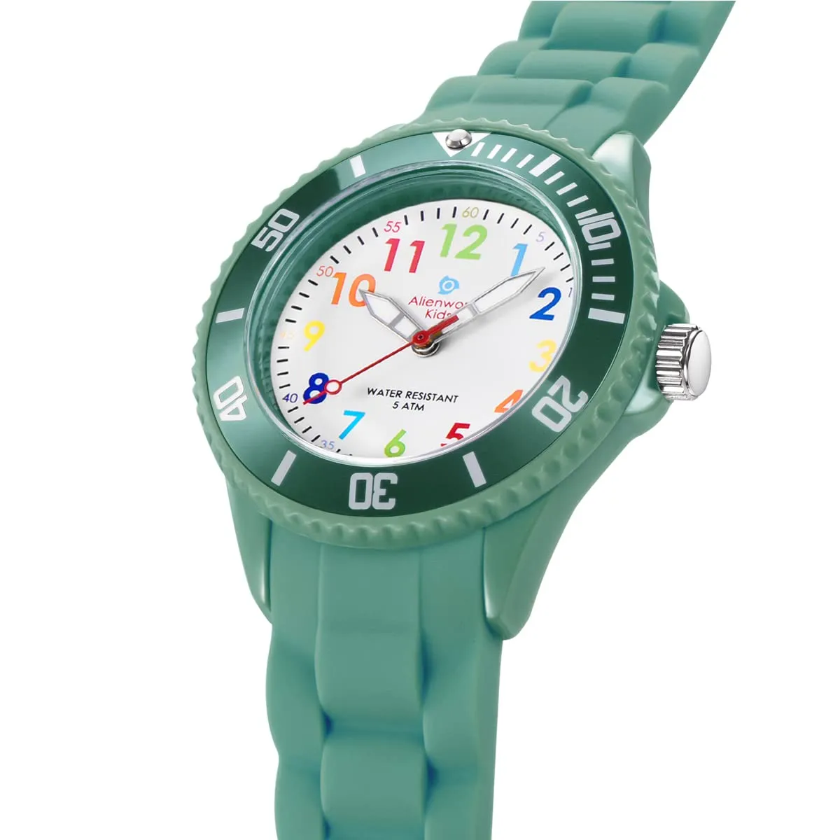 Alienwork Orologio di Apprendimento per Bambini, Verde Esercito, Bracciale in Silicone, Impermeabile 5 ATM - immagine 3