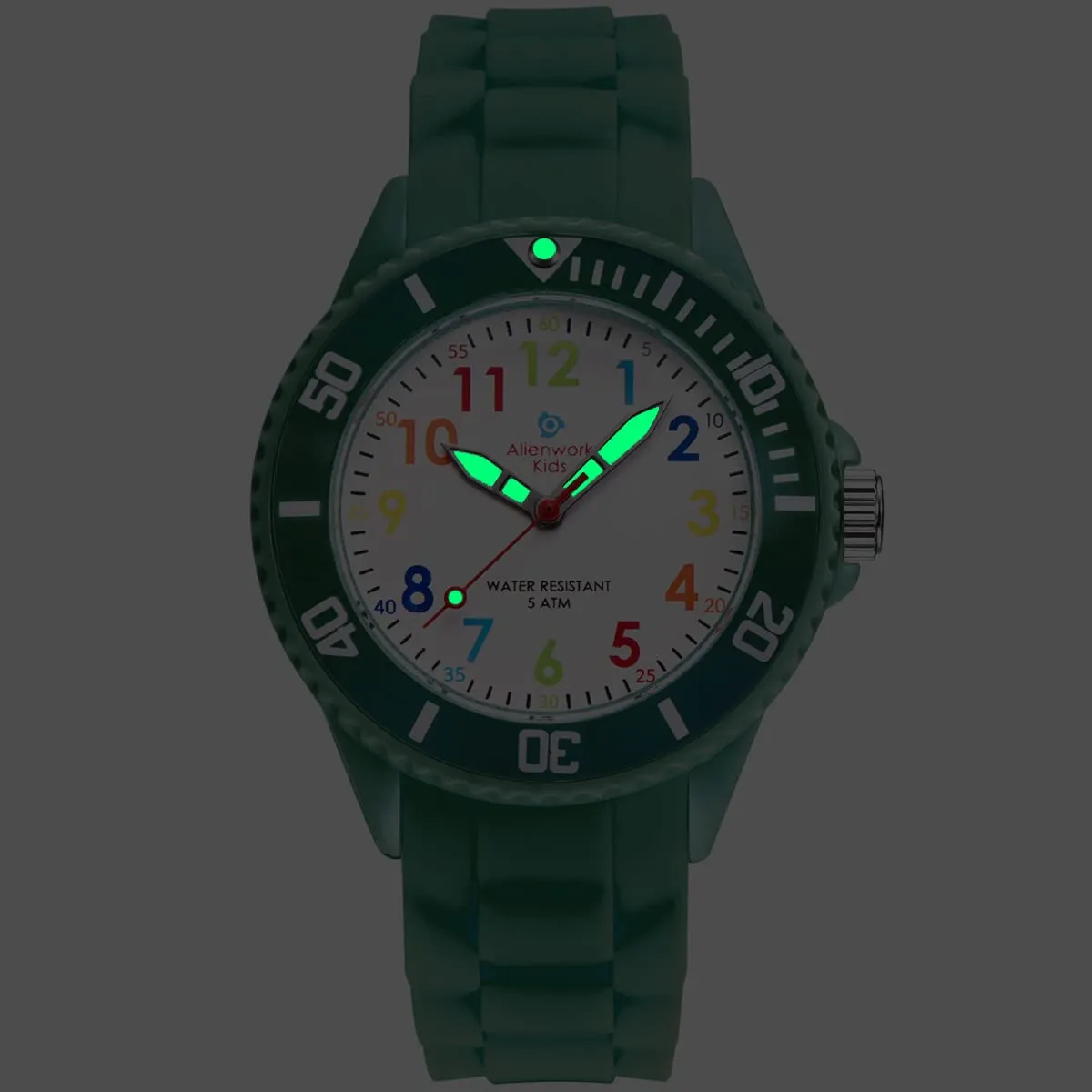 Alienwork Orologio di Apprendimento per Bambini, Verde Esercito, Bracciale in Silicone, Impermeabile 5 ATM - immagine 6