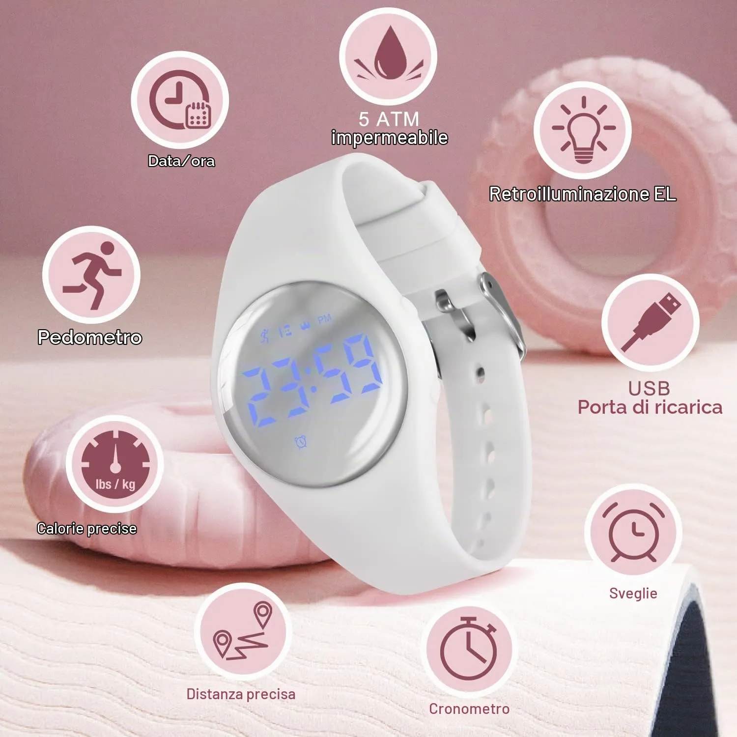 BEN NEVIS T666F Orologio Digitale Fitness Tracker per Bambini e Ragazzi, Impermeabile, Silicone, Bianco - immagine 3