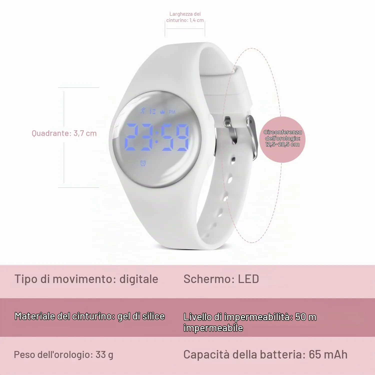BEN NEVIS T666F Orologio Digitale Fitness Tracker per Bambini e Ragazzi, Impermeabile, Silicone, Bianco - immagine 6