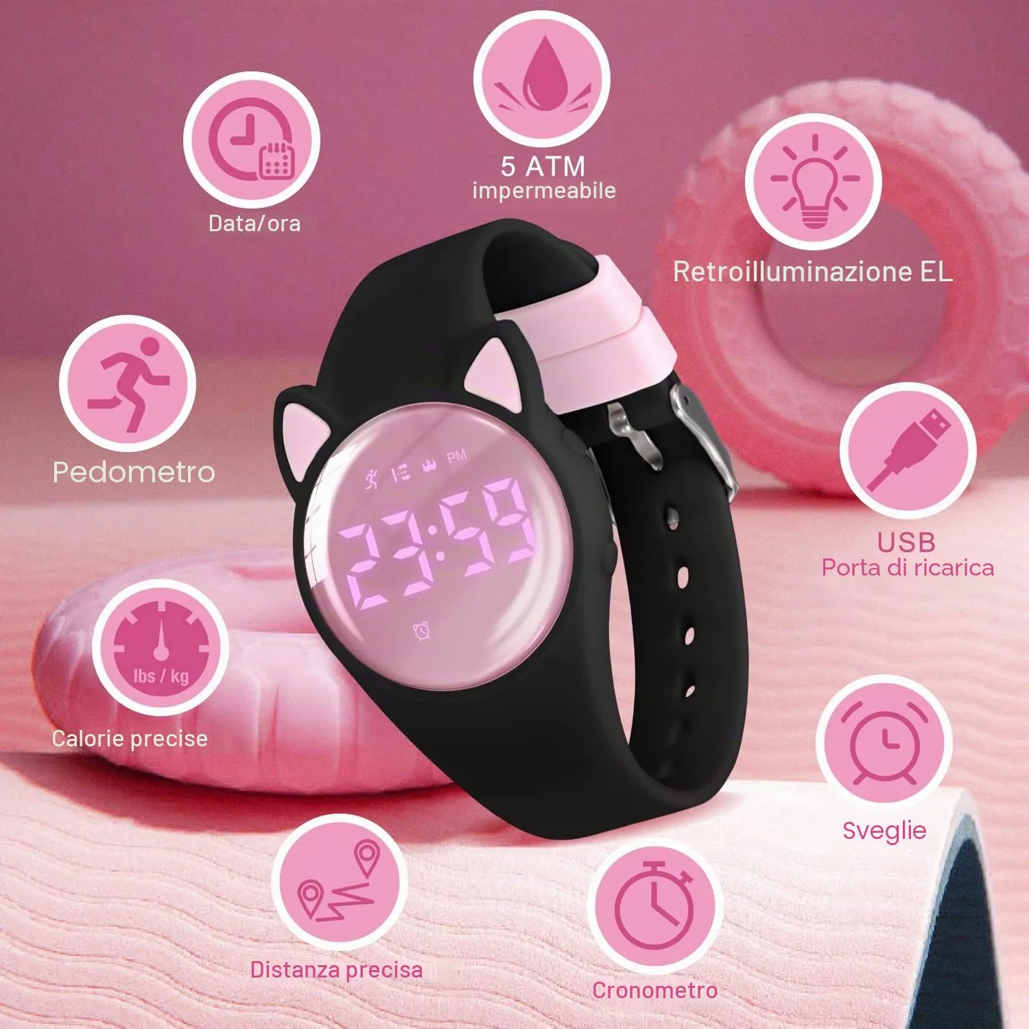 BEN NEVIS T66A Orologio Digitale Fitness Tracker per Bambini e Ragazzi, Impermeabile, Ricaricabile, in Silicone - immagine 4