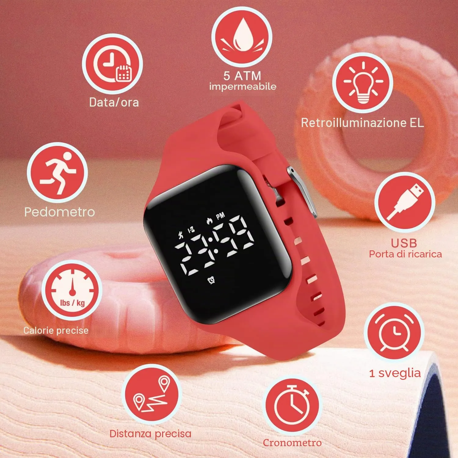 Ben Nevis T115E Orologio Digitale Fitness Tracker per Bambini e Ragazzi, Impermeabile, Rosso - immagine 3