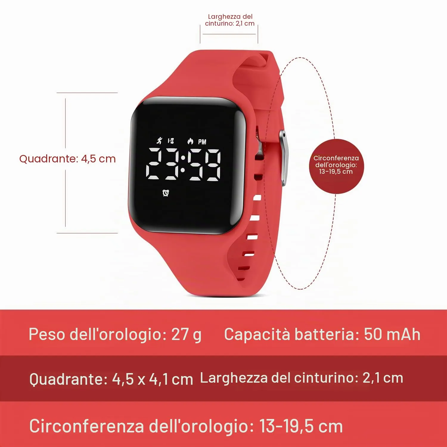 Ben Nevis T115E Orologio Digitale Fitness Tracker per Bambini e Ragazzi, Impermeabile, Rosso - immagine 6