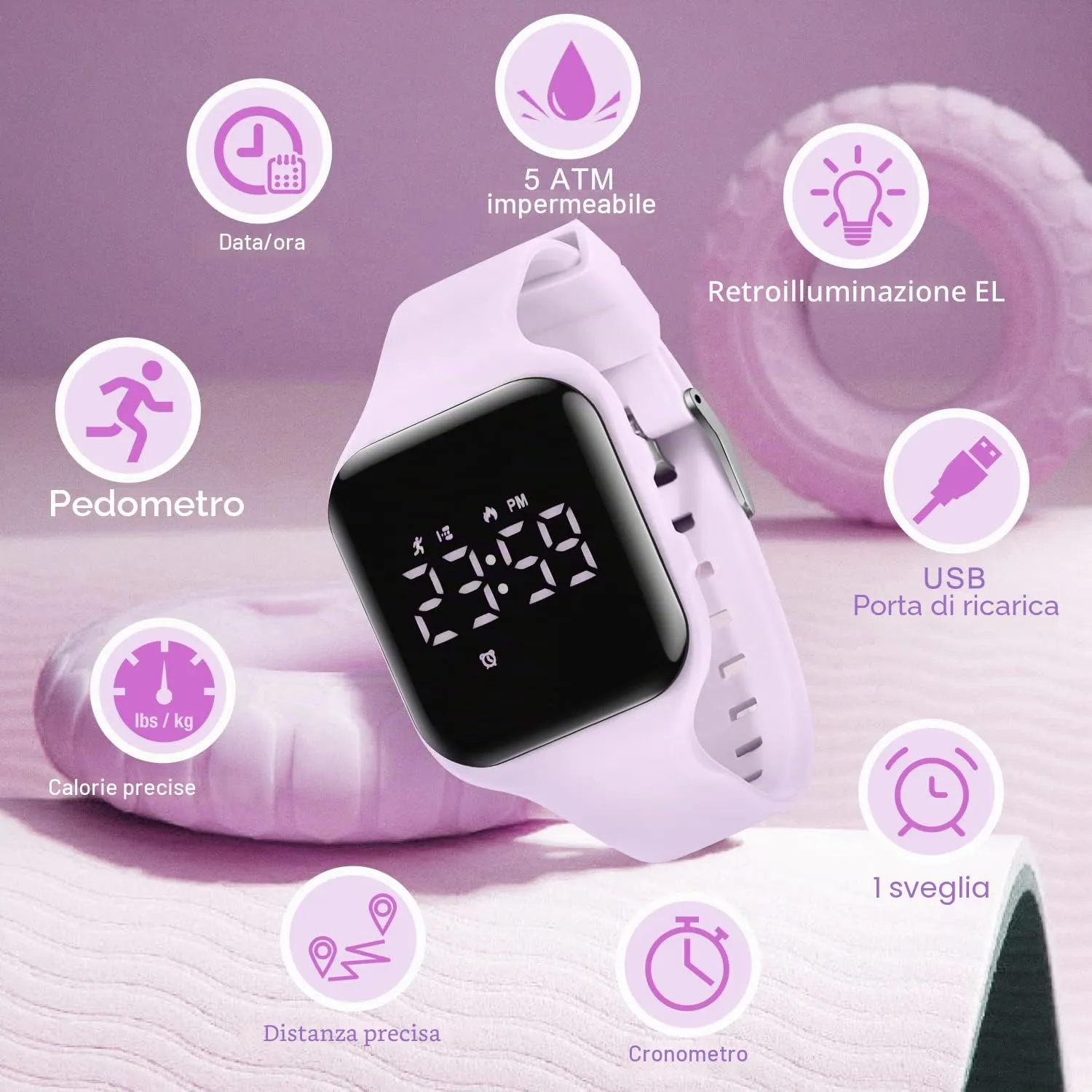 Ben Nevis T115E Orologio Digitale Fitness Tracker per Bambini e Ragazzi, Impermeabile, Silicone, Rosa Viola - immagine 3