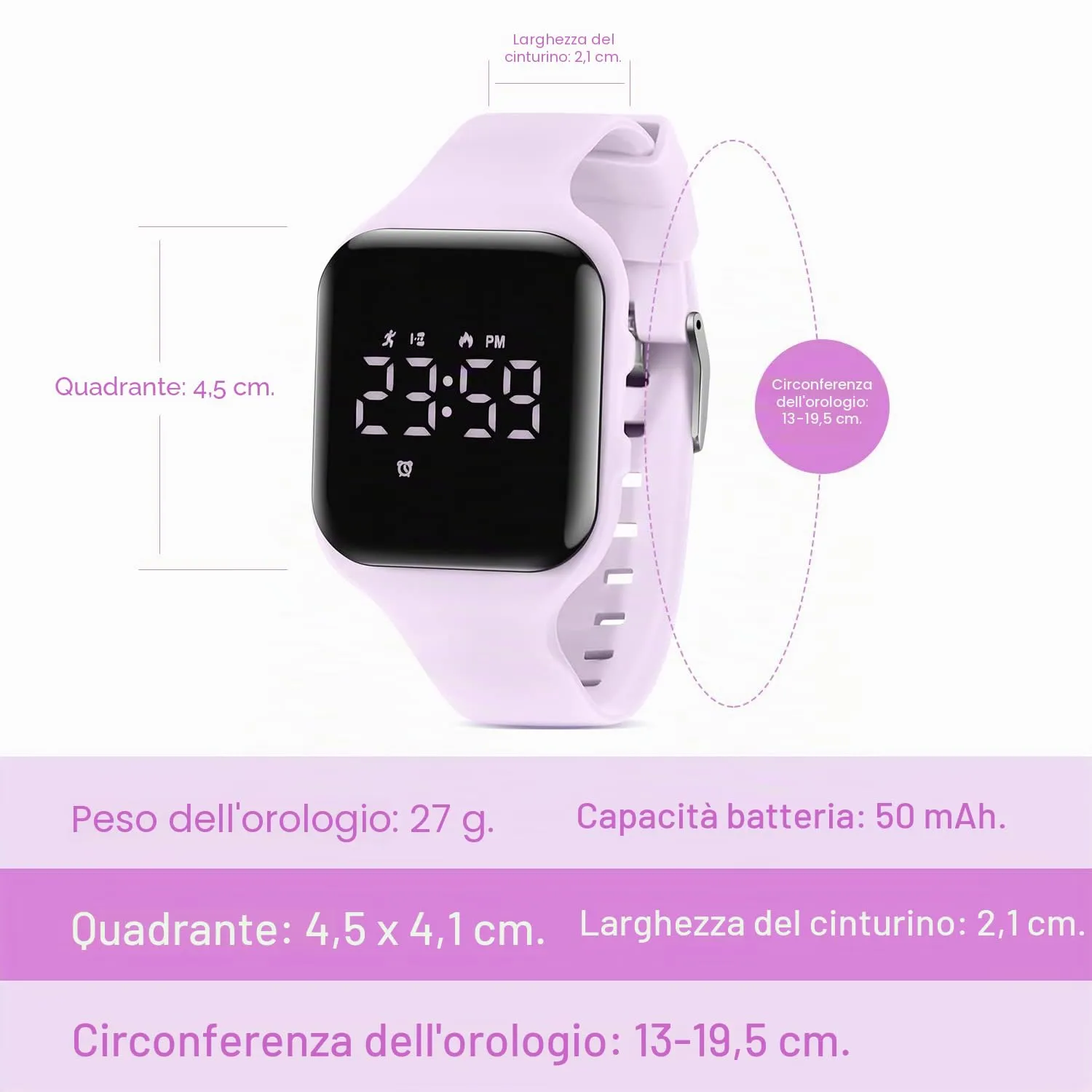 Ben Nevis T115E Orologio Digitale Fitness Tracker per Bambini e Ragazzi, Impermeabile, Silicone, Rosa Viola - immagine 6