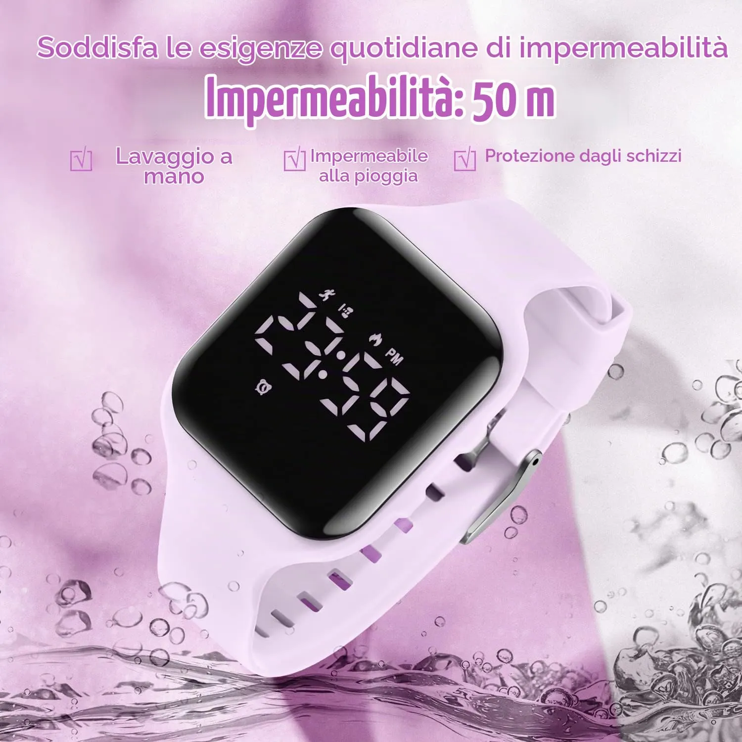 Ben Nevis T115E Orologio Digitale Fitness Tracker per Bambini e Ragazzi, Impermeabile, Silicone, Rosa Viola - immagine 7