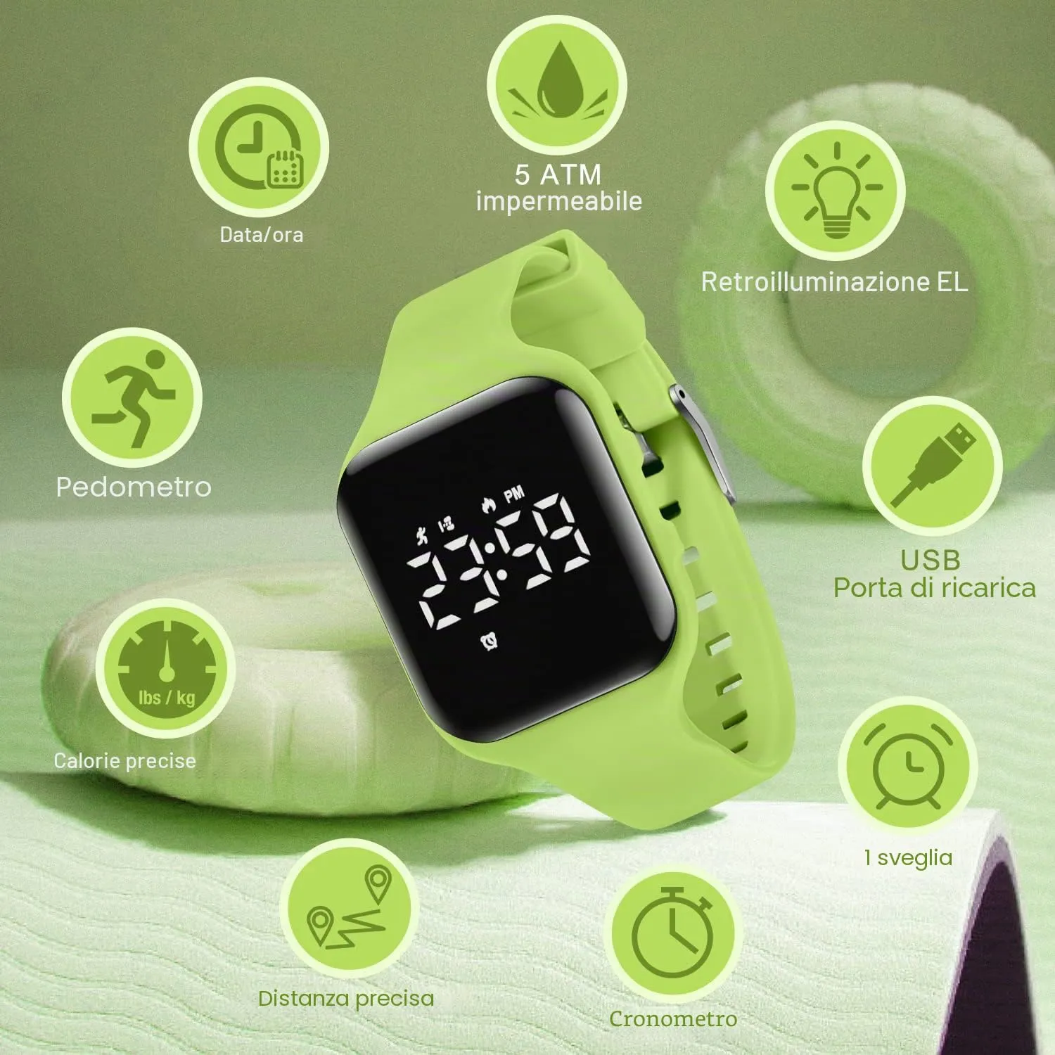 BEN NEVIS T115E Orologio Digitale Fitness Tracker per Bambini e Ragazzi, Impermeabile, Silicone, Verde Erba - immagine 3