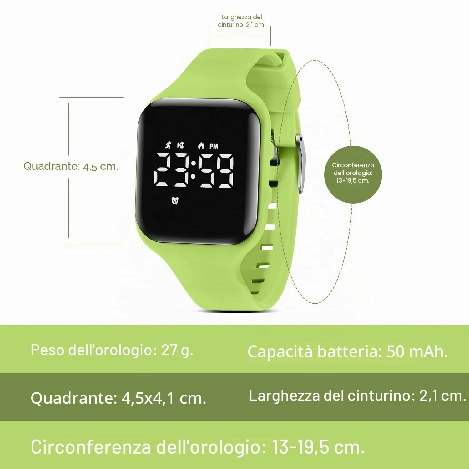 BEN NEVIS T115E Orologio Digitale Fitness Tracker per Bambini e Ragazzi, Impermeabile, Silicone, Verde Erba - immagine 6