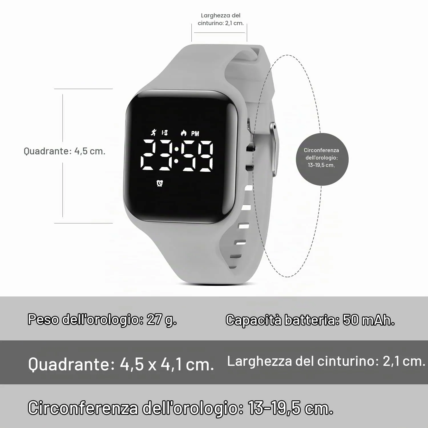 Ben Nevis T115E Orologio Digitale Fitness Tracker per Bambini e Ragazzi, Impermeabile, Grigio - immagine 3