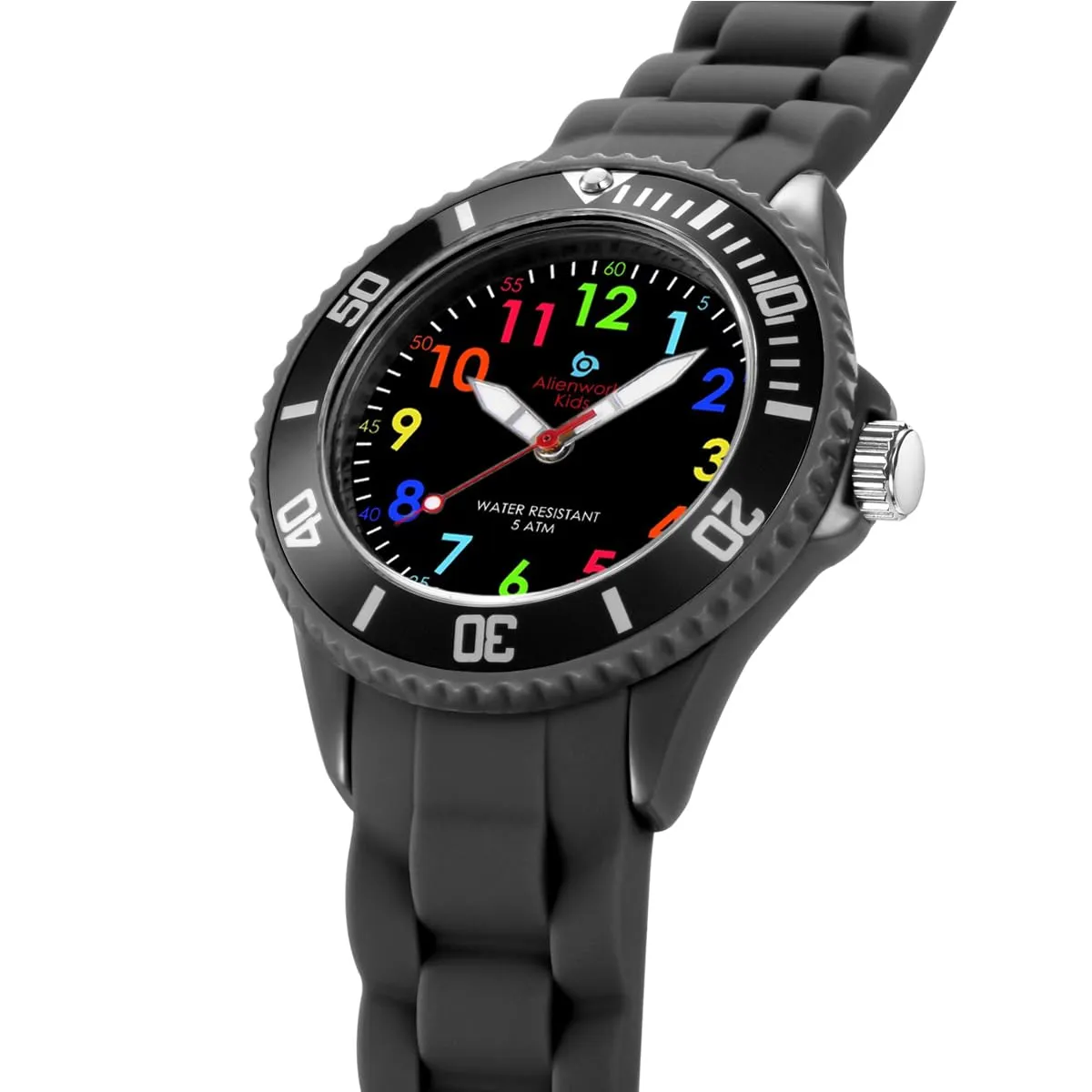Alienwork Orologio di Apprendimento per Bambini Nero, Bracciale in Silicone, Impermeabile 5 ATM - immagine 3