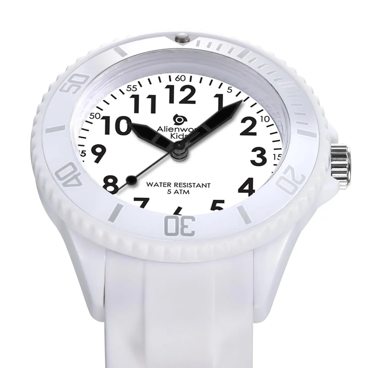 Alienwork Orologio di Apprendimento per Bambini, Bracciale in Silicone Bianco e Nero, Quadrante Luminoso - immagine 3