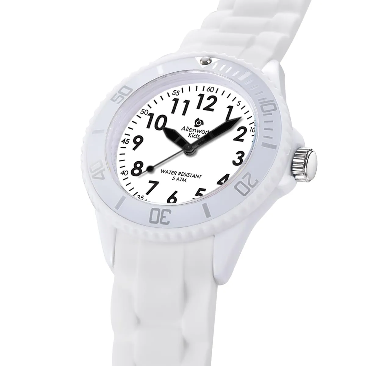 Alienwork Orologio di Apprendimento per Bambini, Bracciale in Silicone Bianco e Nero, Quadrante Luminoso - immagine 4