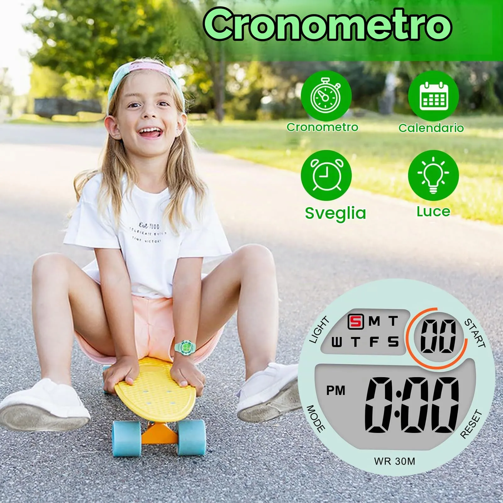 DTKID Orologio Digitale Bambini LED 7 Colori, Sveglia, Timer, Impermeabile - immagine 4