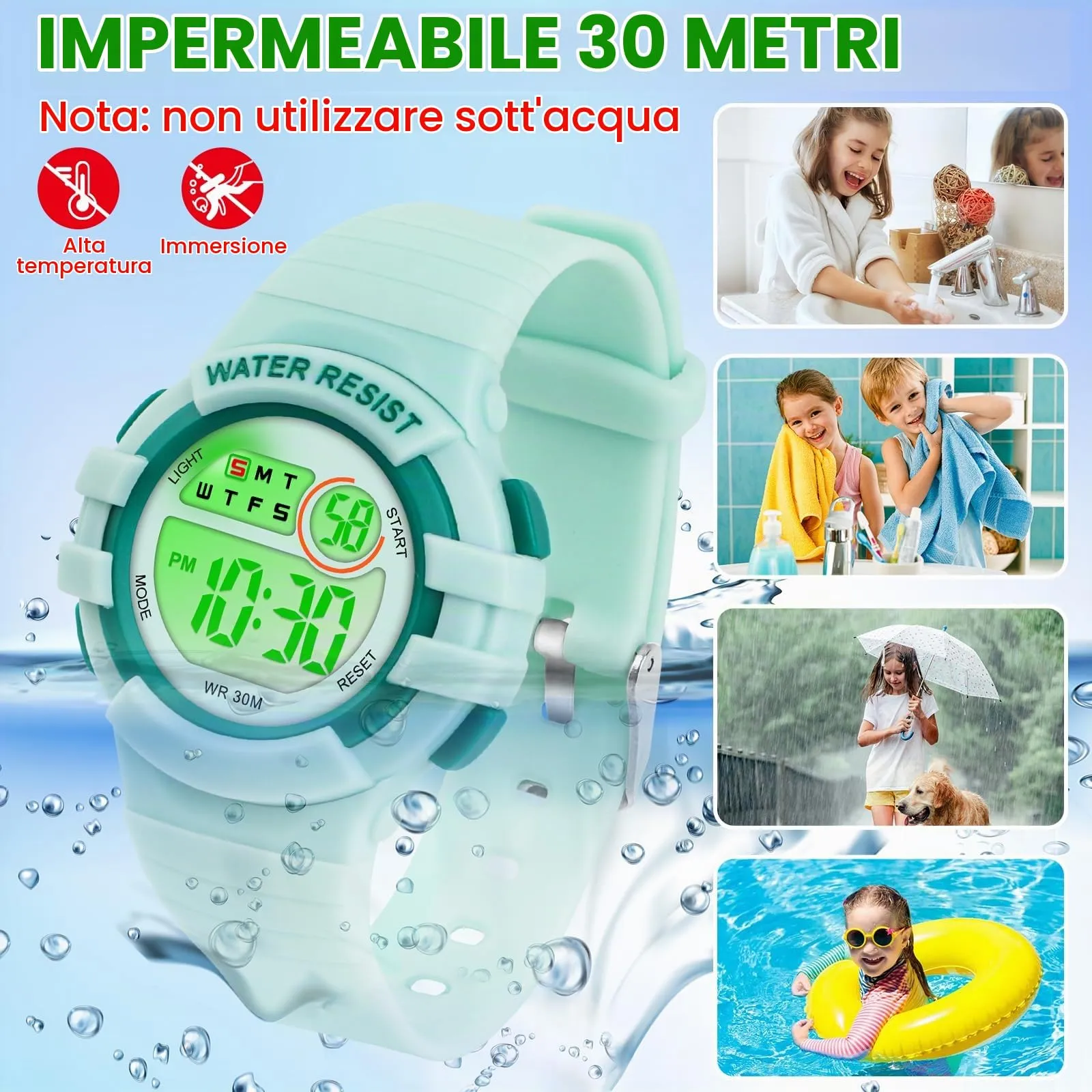 DTKID Orologio Digitale Bambini LED 7 Colori, Sveglia, Timer, Impermeabile - immagine 5