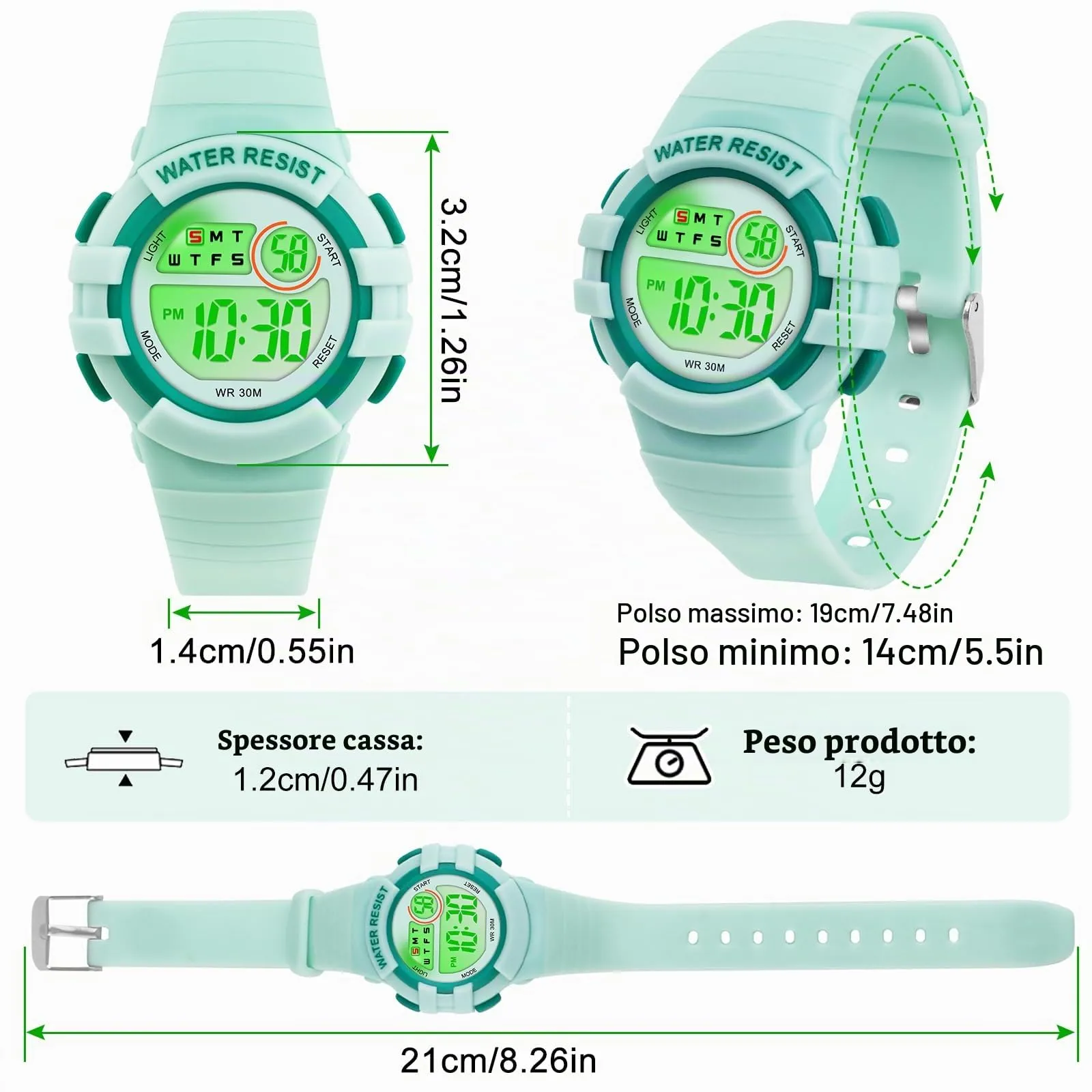 DTKID Orologio Digitale Bambini LED 7 Colori, Sveglia, Timer, Impermeabile - immagine 6