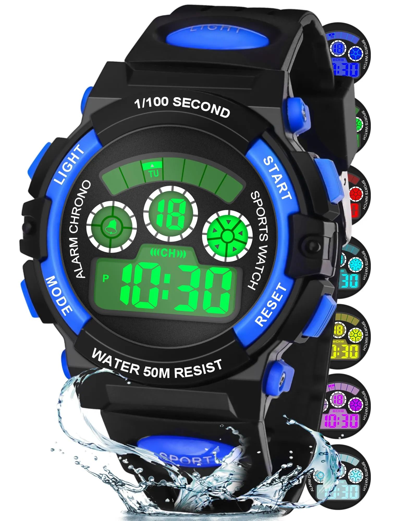 DTKID Orologio Digitale per Bambini LED 7 Colori, Sveglia, Timer, Impermeabile 5 ATM - immagine 1