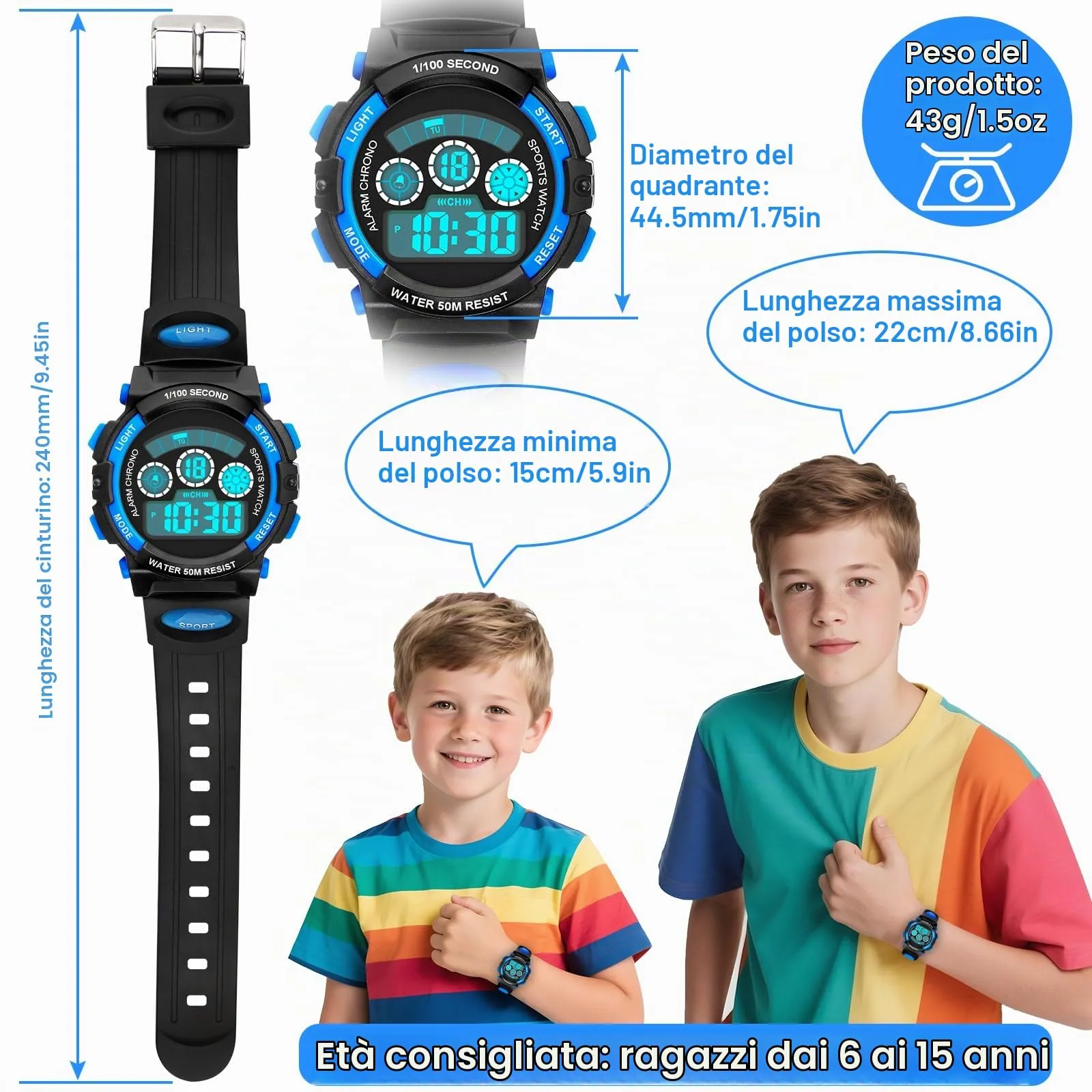 DTKID Orologio Digitale per Bambini LED 7 Colori, Sveglia, Timer, Impermeabile 5 ATM - immagine 6