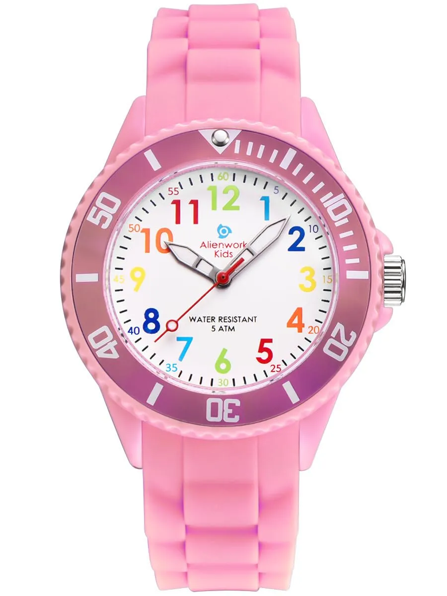 Alienwork Orologio di Apprendimento per Bambini, Bracciale in Silicone Pink Multicolore, Impermeabile 5 ATM - immagine 1