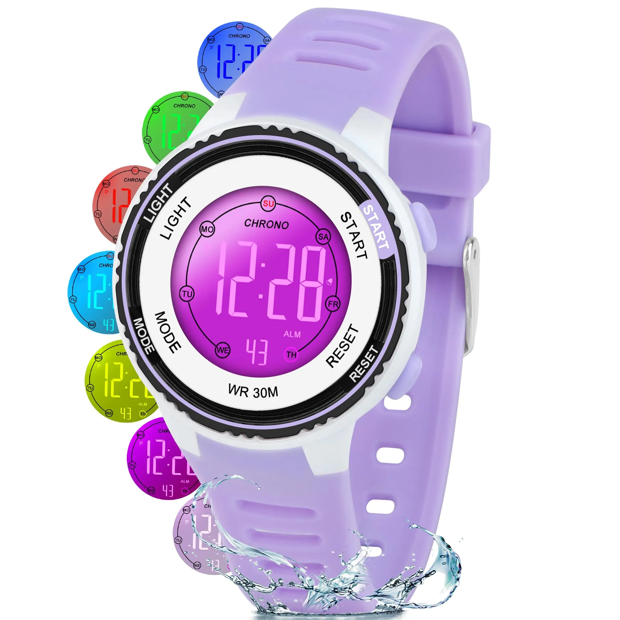 DTKID Orologio Digitale Bambini LED 7 Colori, Sveglia, Timer, Impermeabile - immagine 1