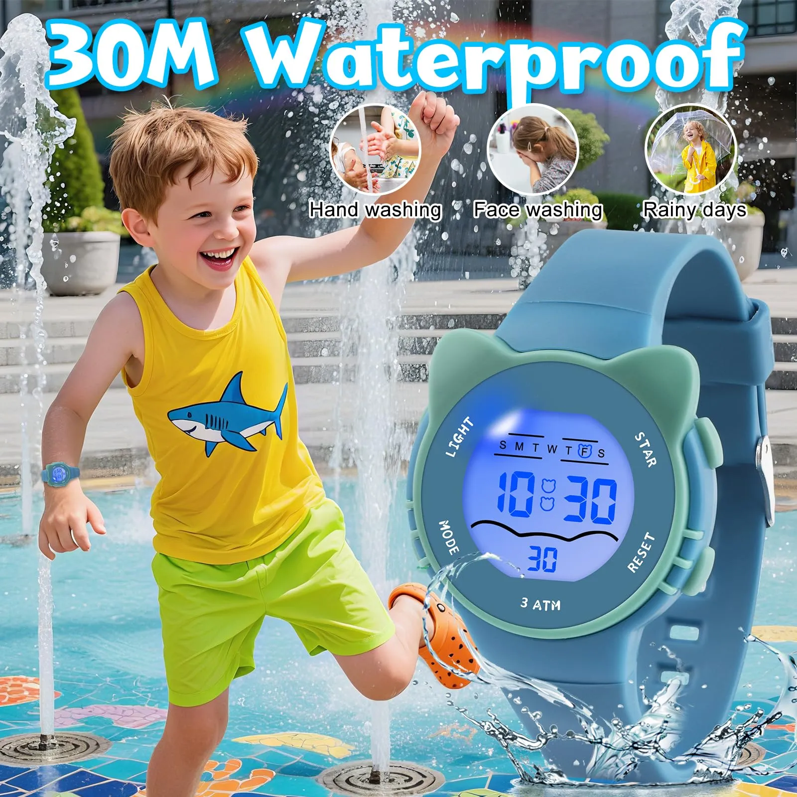 DTKID Orologio Digitale Bambini LED 7 Colori, Sveglia, Timer, Impermeabile - immagine 3