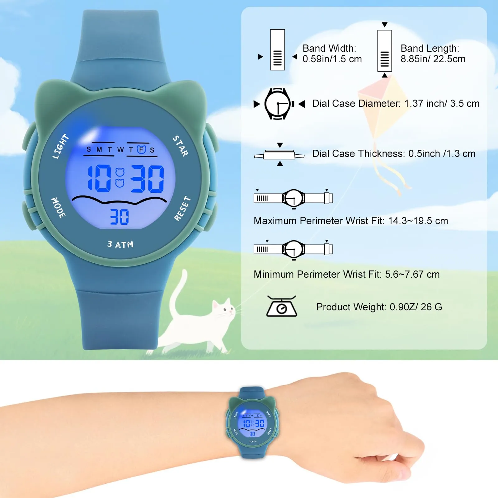 DTKID Orologio Digitale Bambini LED 7 Colori, Sveglia, Timer, Impermeabile - immagine 5