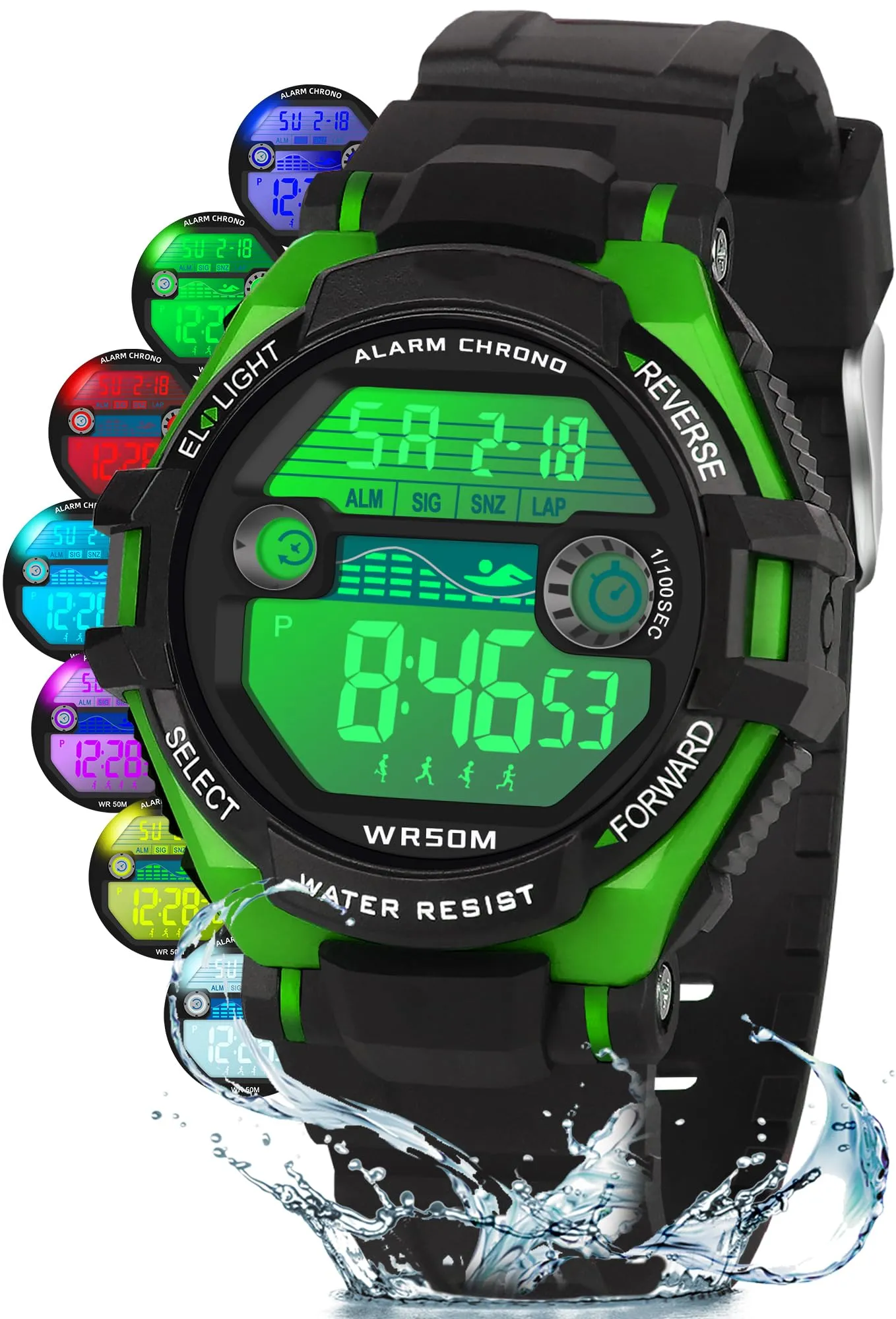 DTKID Orologio Digitale Bambini LED 7 Colori con Sveglia e Timer Impermeabile 5 ATM - immagine 1