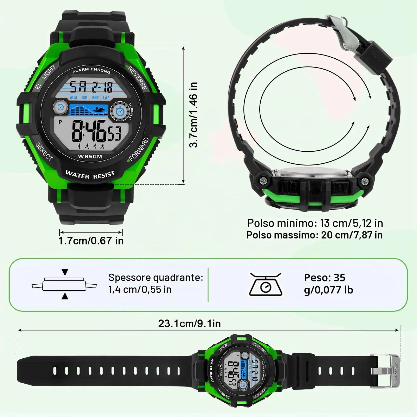 DTKID Orologio Digitale Bambini LED 7 Colori con Sveglia e Timer Impermeabile 5 ATM - immagine 5