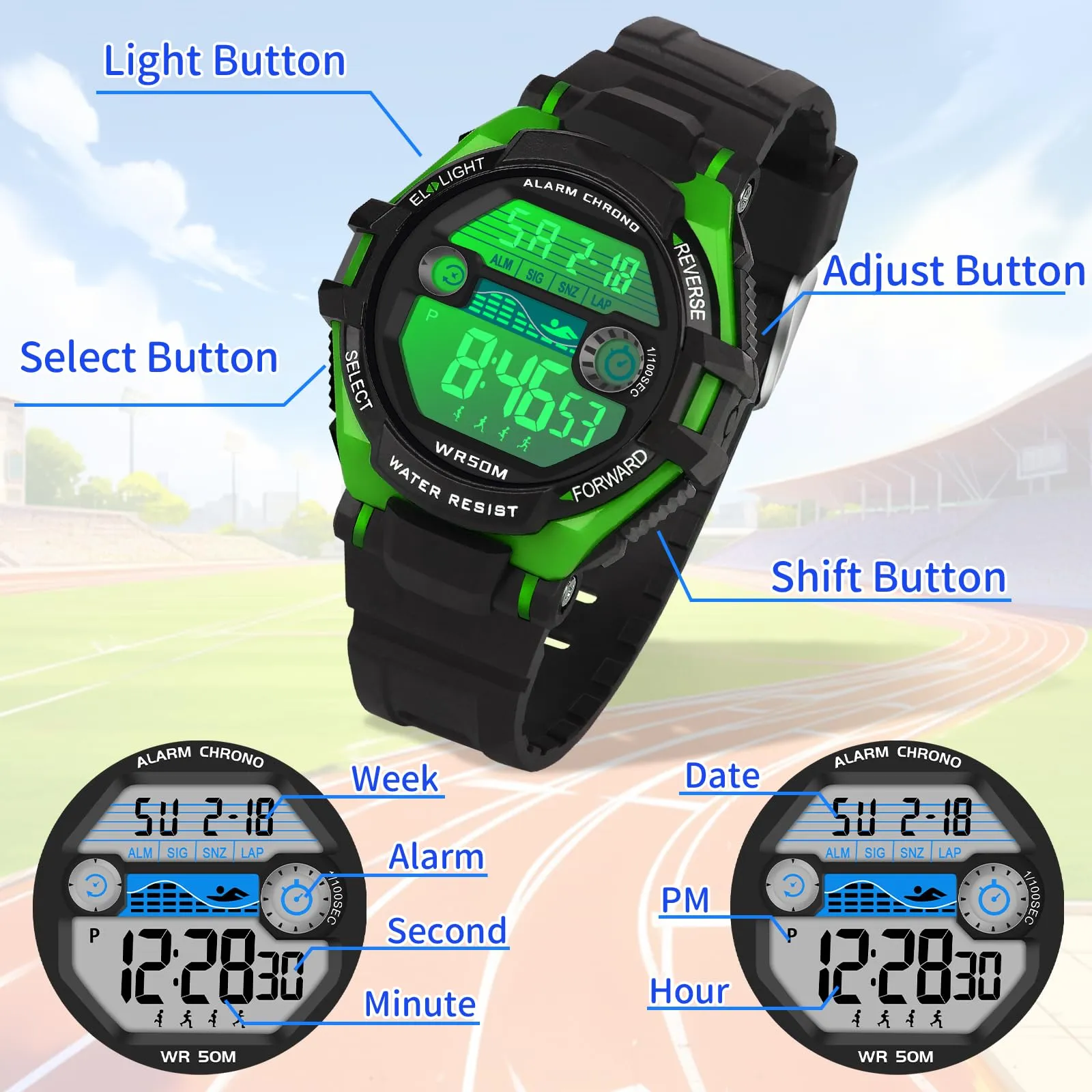 DTKID Orologio Digitale Bambini LED 7 Colori con Sveglia e Timer Impermeabile 5 ATM - immagine 6