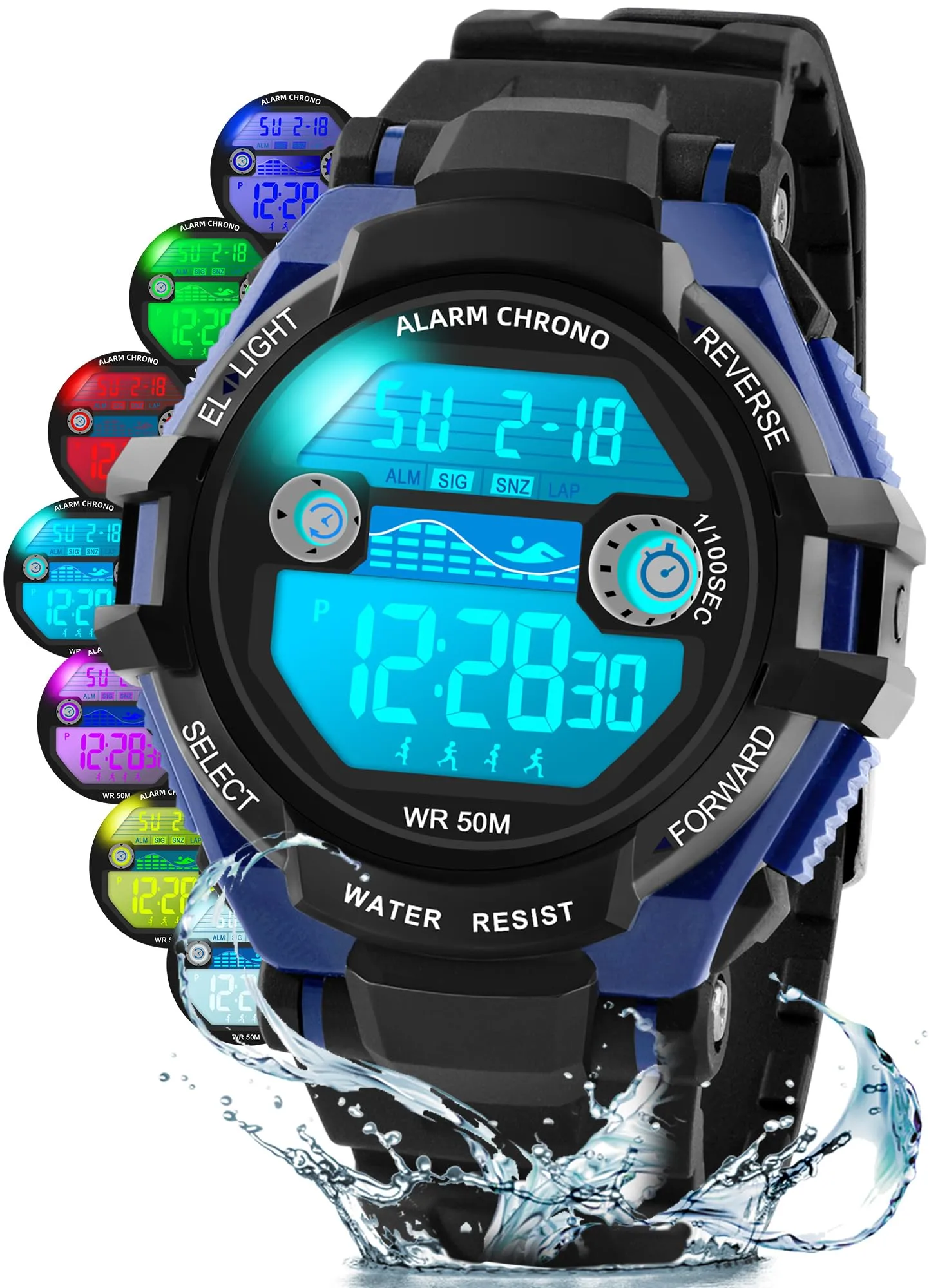 DTKID Orologio Digitale Bambini, LED 7 Colori, Sveglia, Timer, Impermeabile 5 ATM - immagine 1