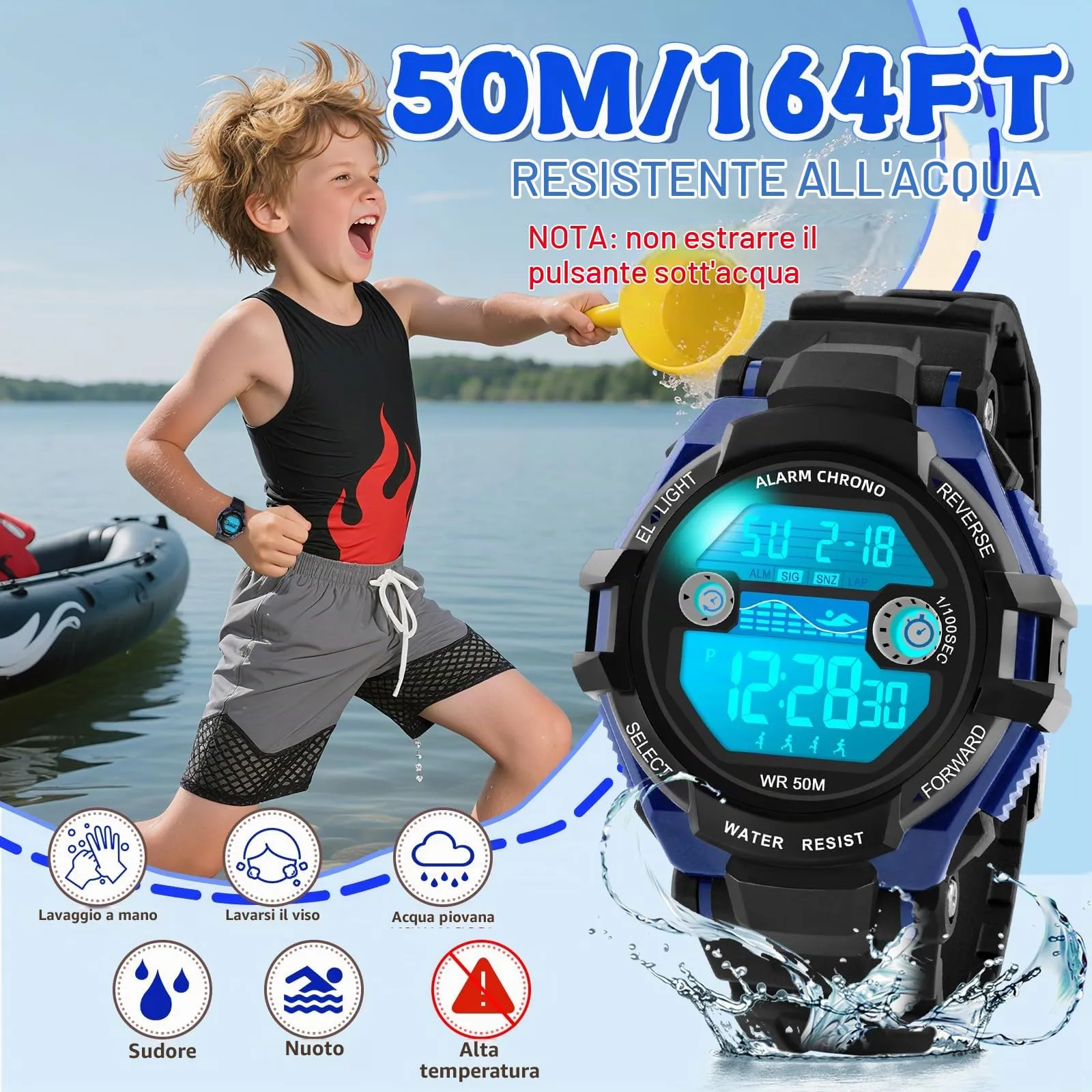 DTKID Orologio Digitale Bambini, LED 7 Colori, Sveglia, Timer, Impermeabile 5 ATM - immagine 3