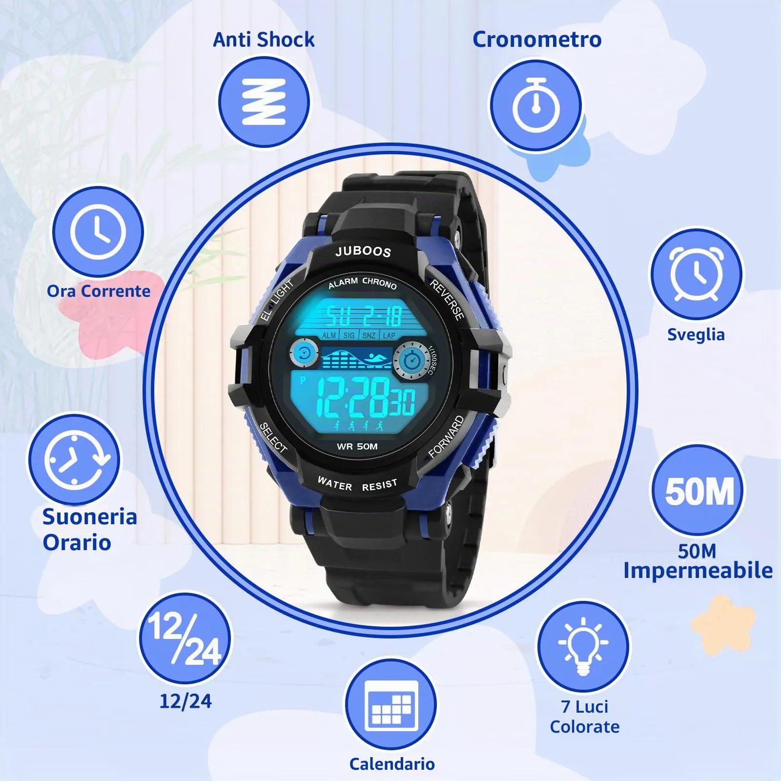 DTKID Orologio Digitale Bambini, LED 7 Colori, Sveglia, Timer, Impermeabile 5 ATM - immagine 4