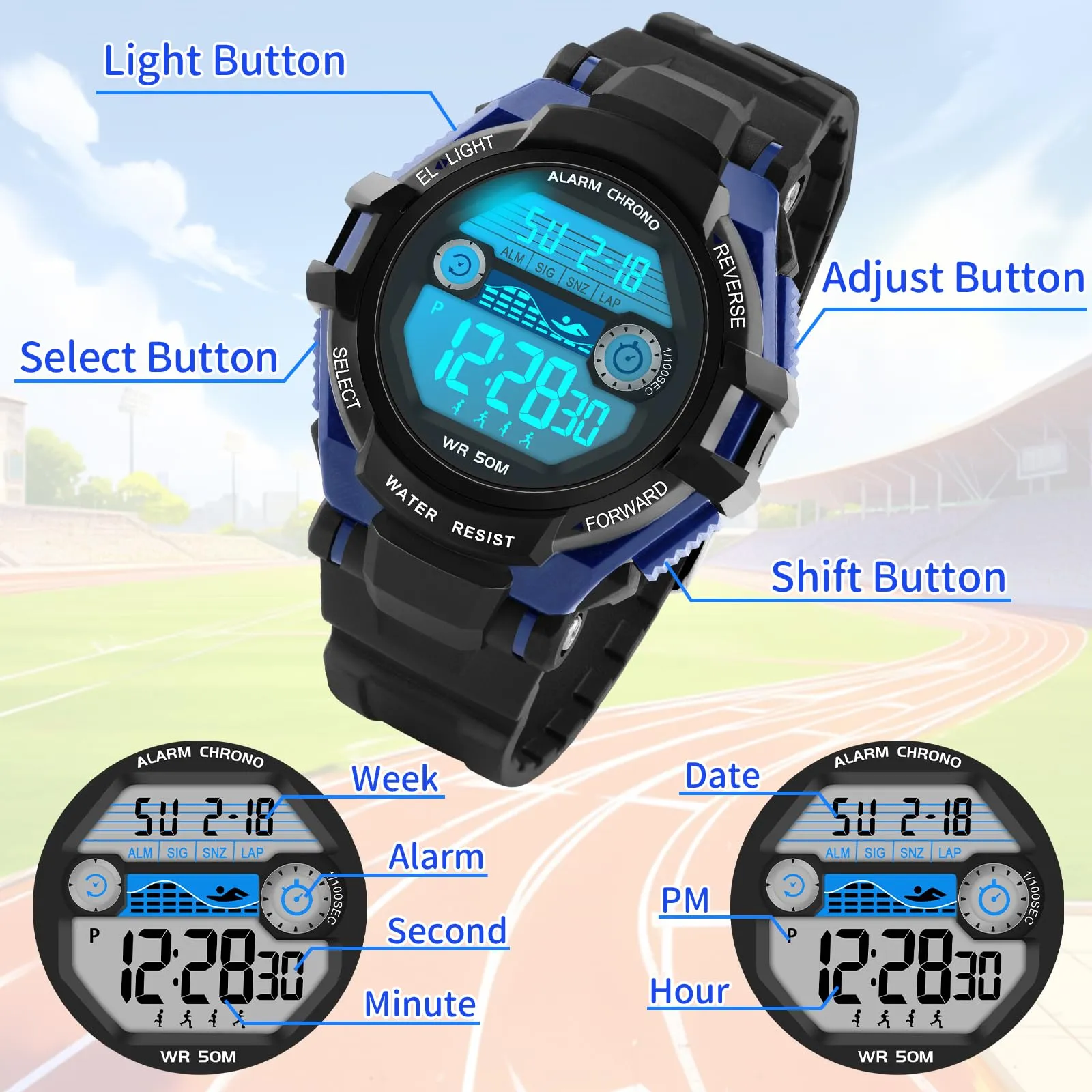 DTKID Orologio Digitale Bambini, LED 7 Colori, Sveglia, Timer, Impermeabile 5 ATM - immagine 5