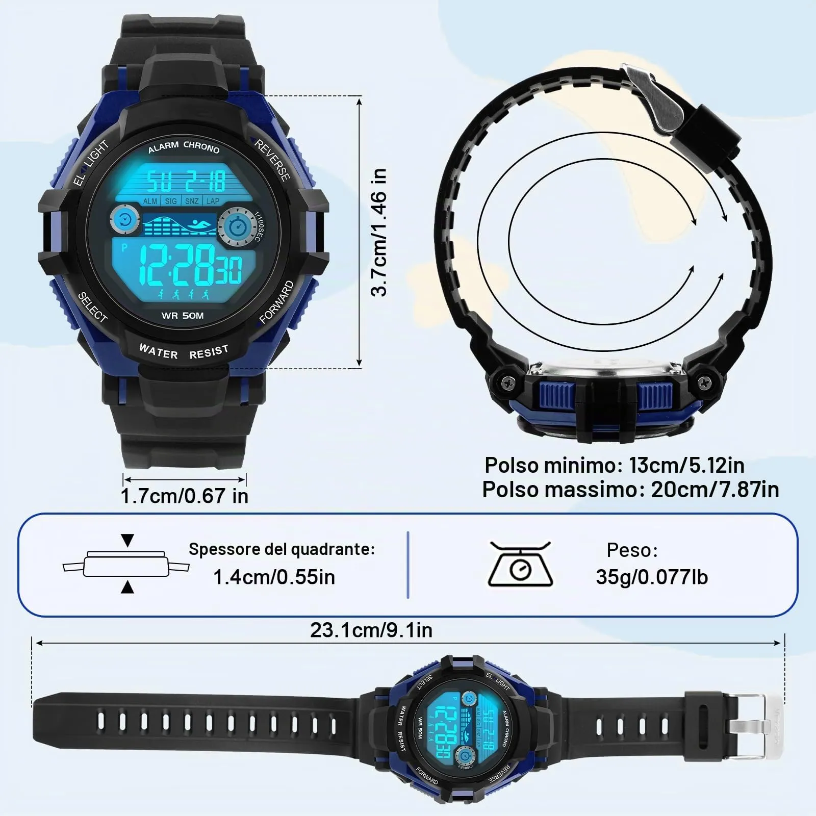 DTKID Orologio Digitale Bambini, LED 7 Colori, Sveglia, Timer, Impermeabile 5 ATM - immagine 6
