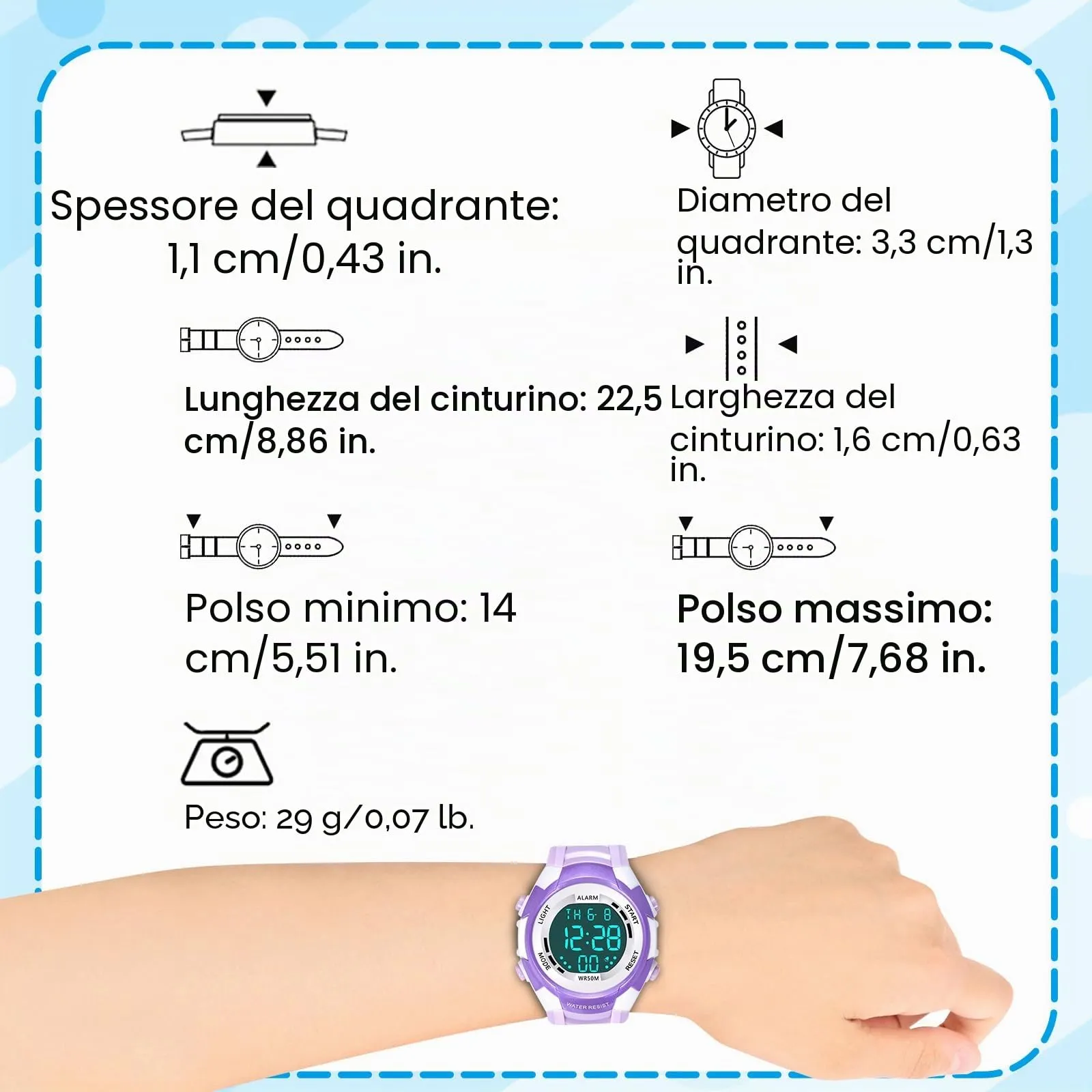 DTKID Orologio Digitale Bambini LED 7 Colori, Sveglia, Timer, Impermeabile 5 ATM - immagine 6