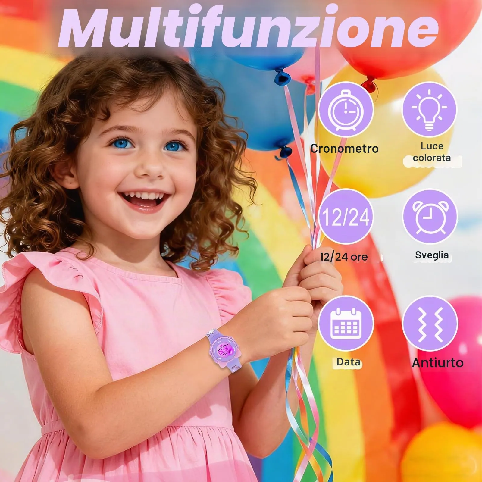 DTKID Orologio Digitale Bambini LED 7 Colori con Sveglia, Timer e Impermeabile - immagine 2