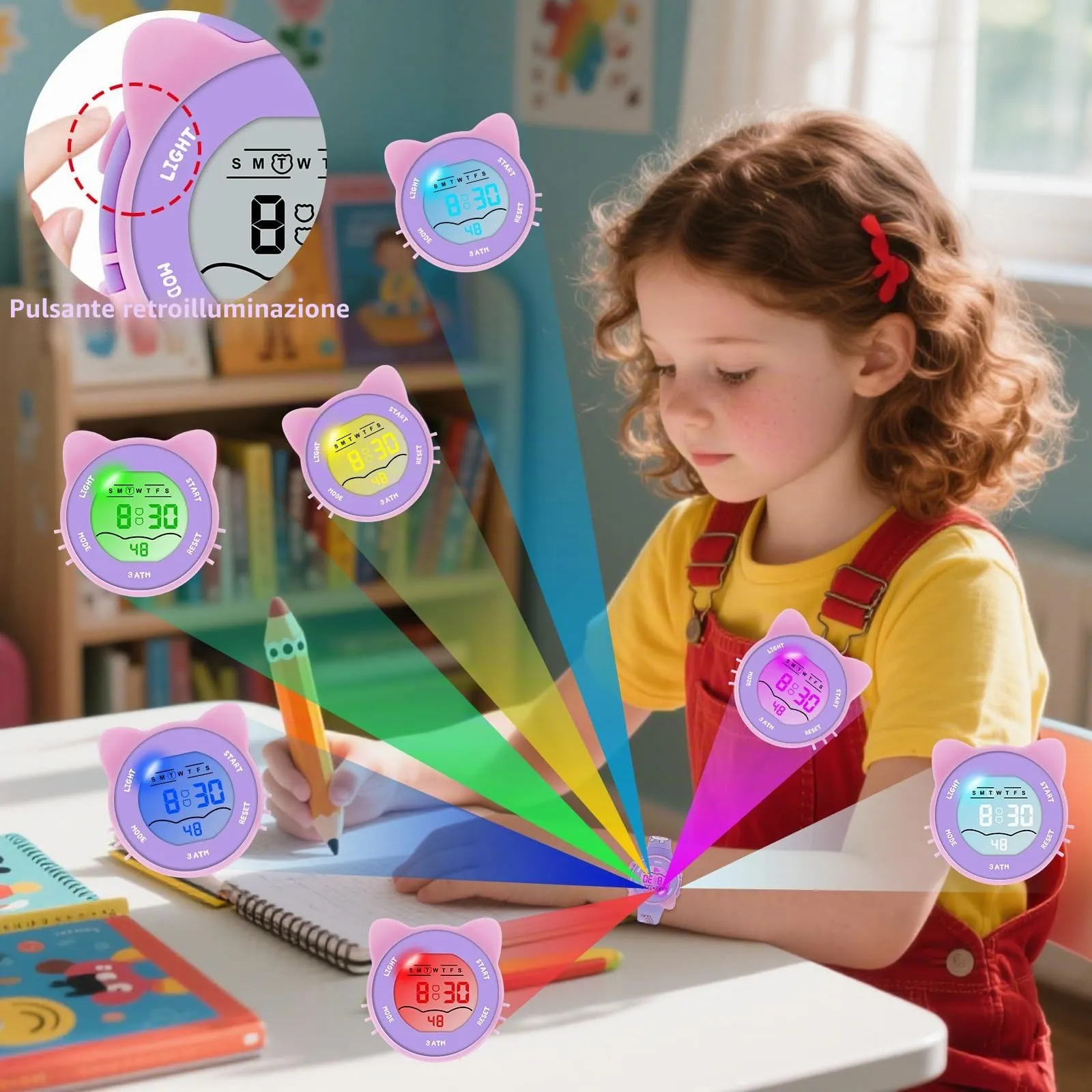 DTKID Orologio Digitale Bambini LED 7 Colori con Sveglia, Timer e Impermeabile - immagine 3