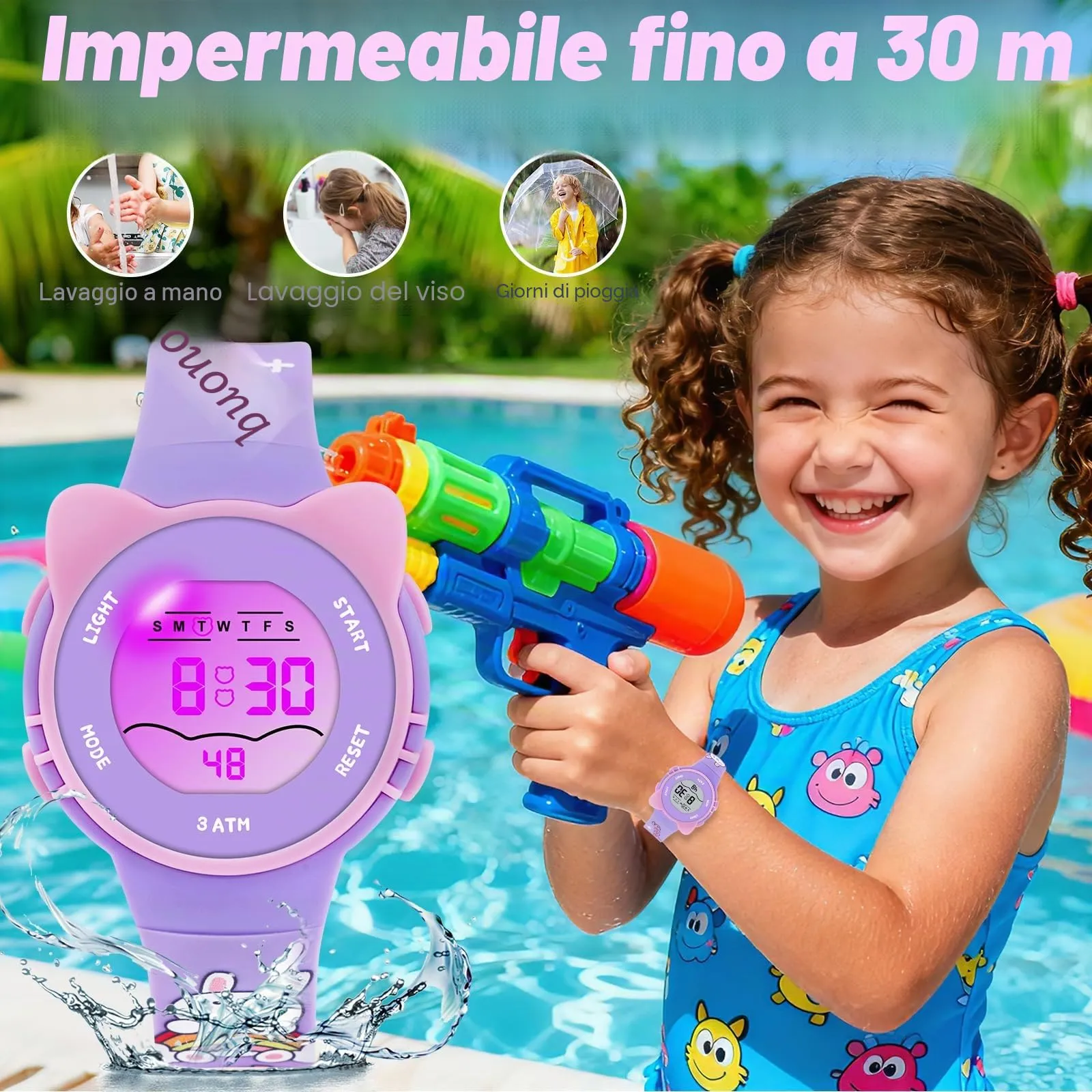 DTKID Orologio Digitale Bambini LED 7 Colori con Sveglia, Timer e Impermeabile - immagine 4