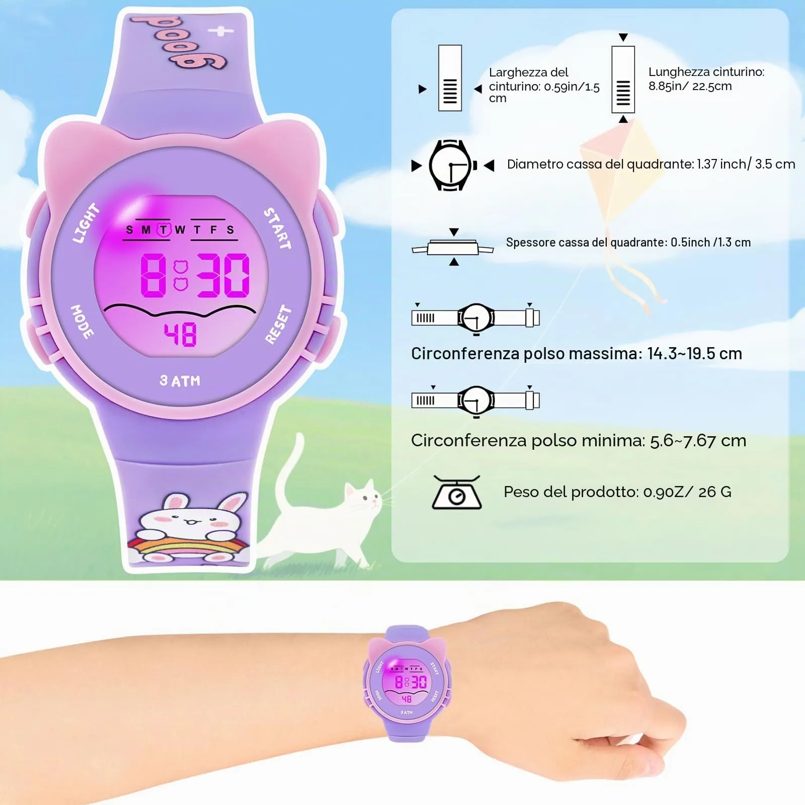 DTKID Orologio Digitale Bambini LED 7 Colori con Sveglia, Timer e Impermeabile - immagine 5