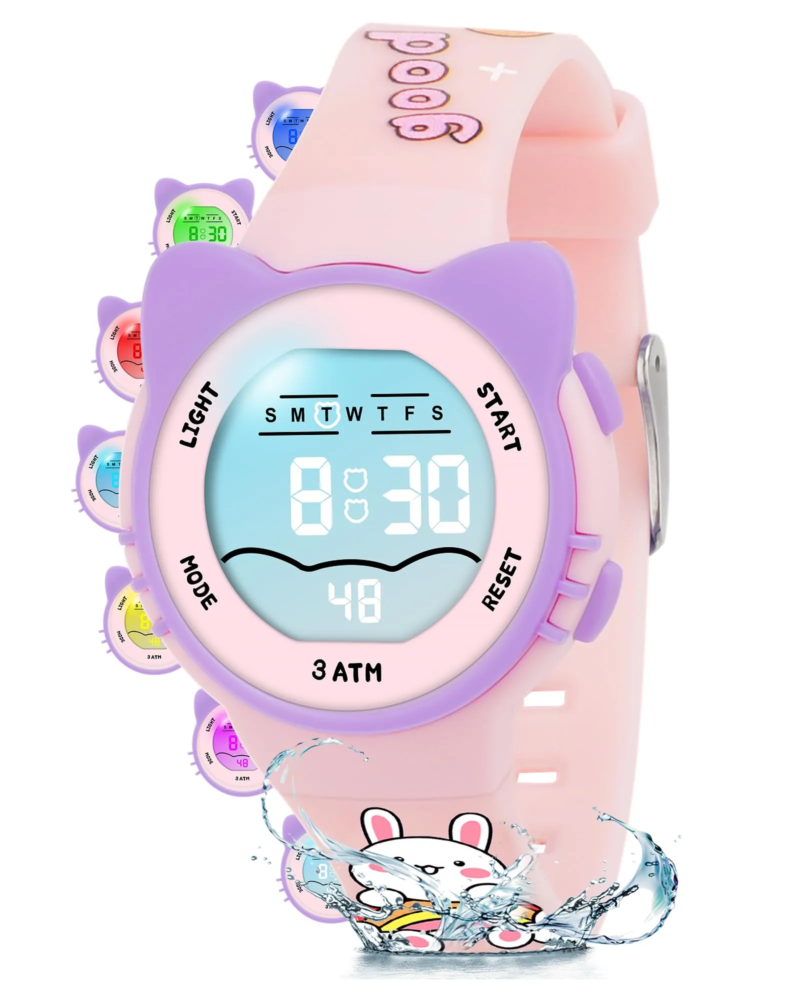 DTKID Orologio Digitale per Bambini LED 7 Colori, Sveglia, Timer, Impermeabile - immagine 1