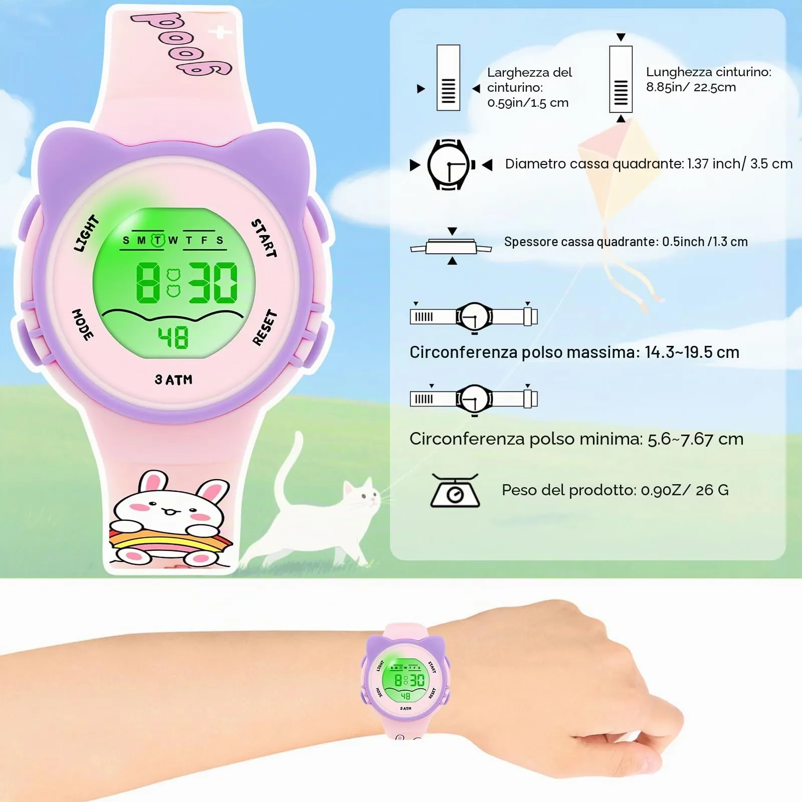 DTKID Orologio Digitale per Bambini LED 7 Colori, Sveglia, Timer, Impermeabile - immagine 5
