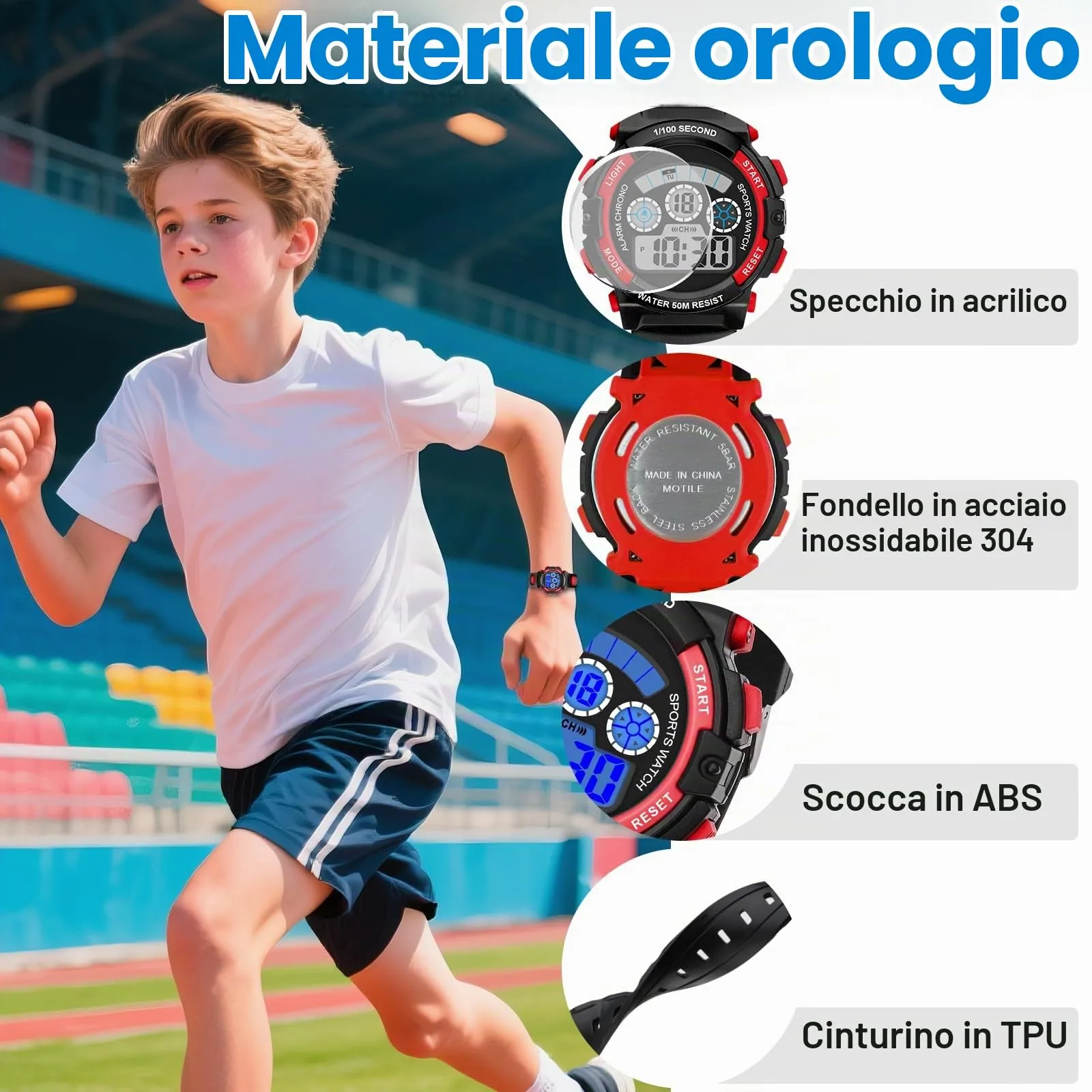 DTKID Orologio Digitale Bambini, LED 7 Colori, Sveglia, Timer, 5ATM Sport - immagine 4
