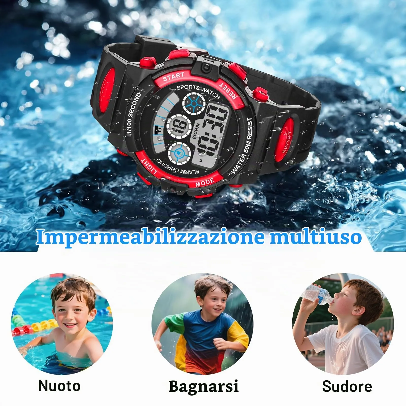 DTKID Orologio Digitale Bambini, LED 7 Colori, Sveglia, Timer, 5ATM Sport - immagine 5