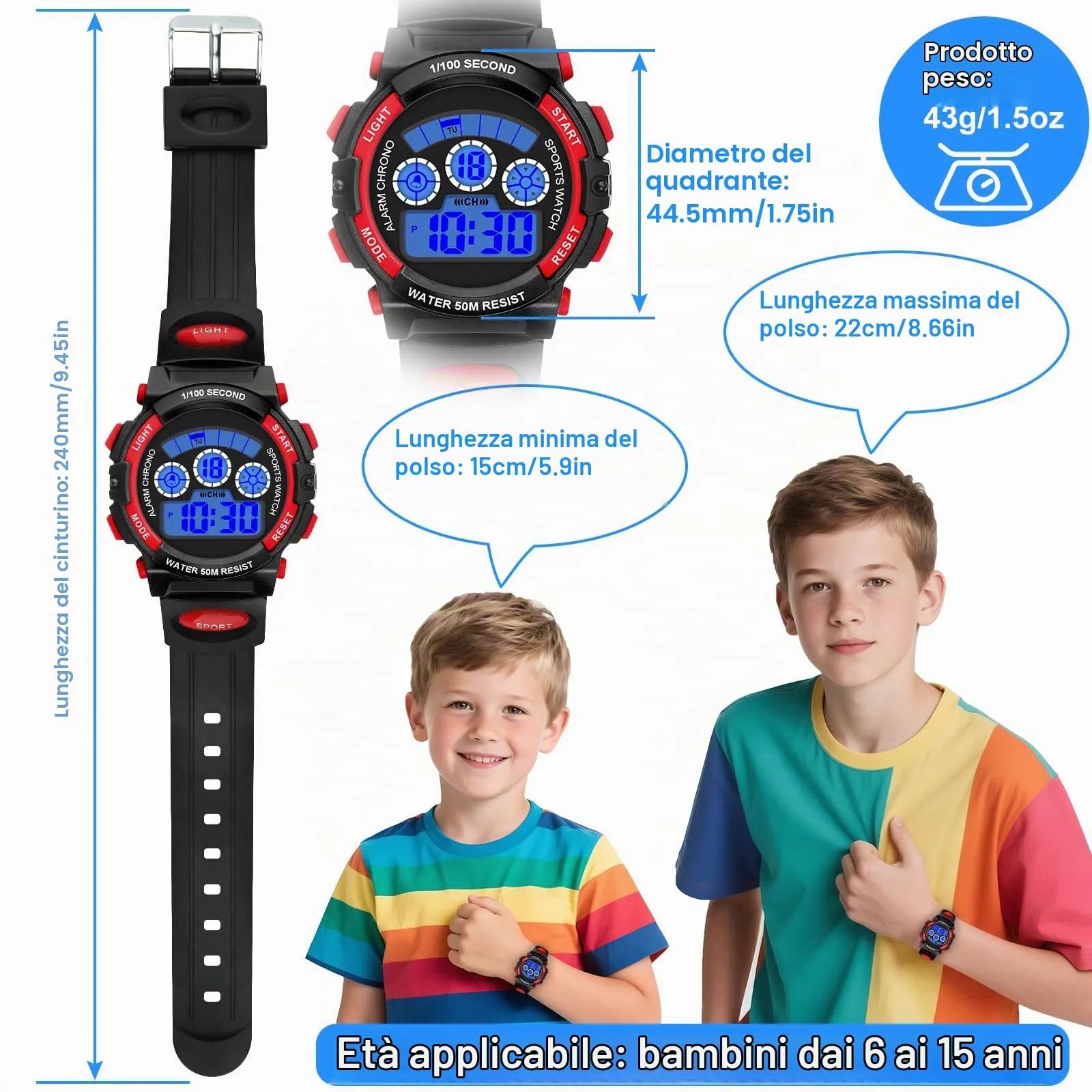 DTKID Orologio Digitale Bambini, LED 7 Colori, Sveglia, Timer, 5ATM Sport - immagine 6