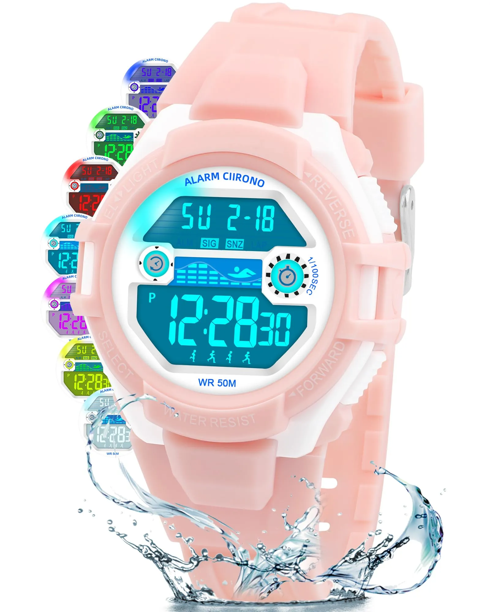 DTKID Orologio Digitale Bambini, LED 7 Colori, Sveglia, Timer, Impermeabile 5 ATM - immagine 1
